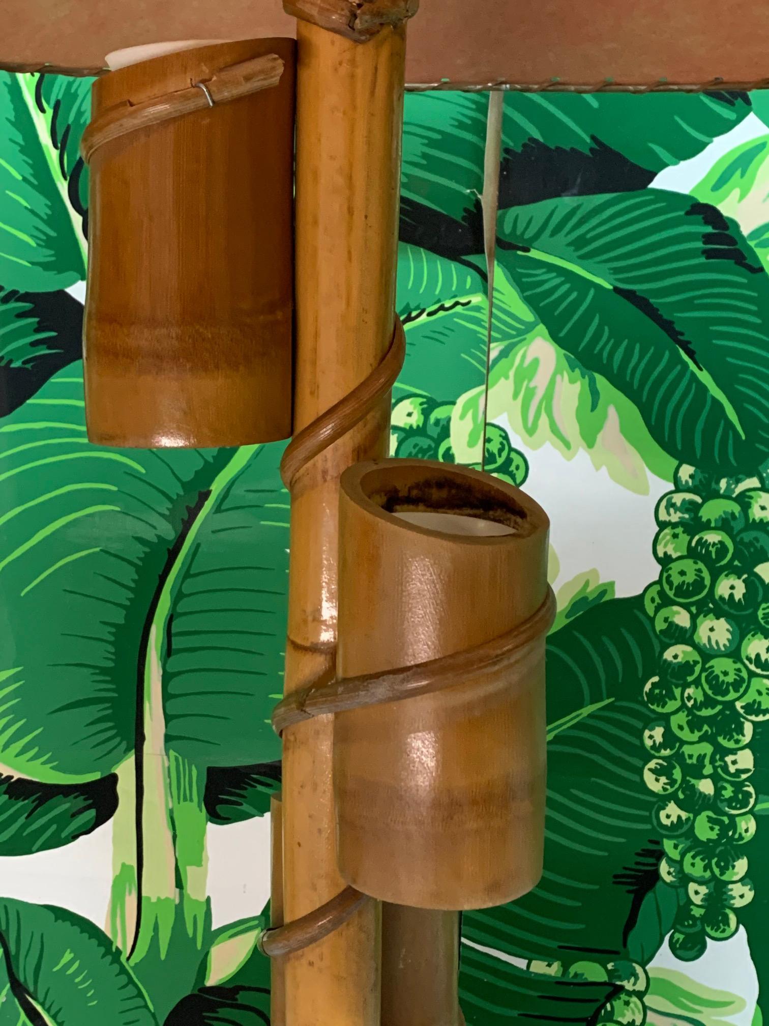 Organic Modern Vintage Tiki Style Rattan and Bamboo Table Lamps