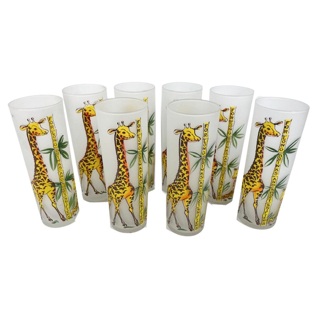 Vintage Tiki / Zombie Glasses Giraffes Painted by Gay Fad on Libbey Glass Blanks For Sale