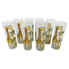 Vintage Tiki / Zombie Glasses Giraffes Painted by Gay Fad on Libbey Glass Blanks