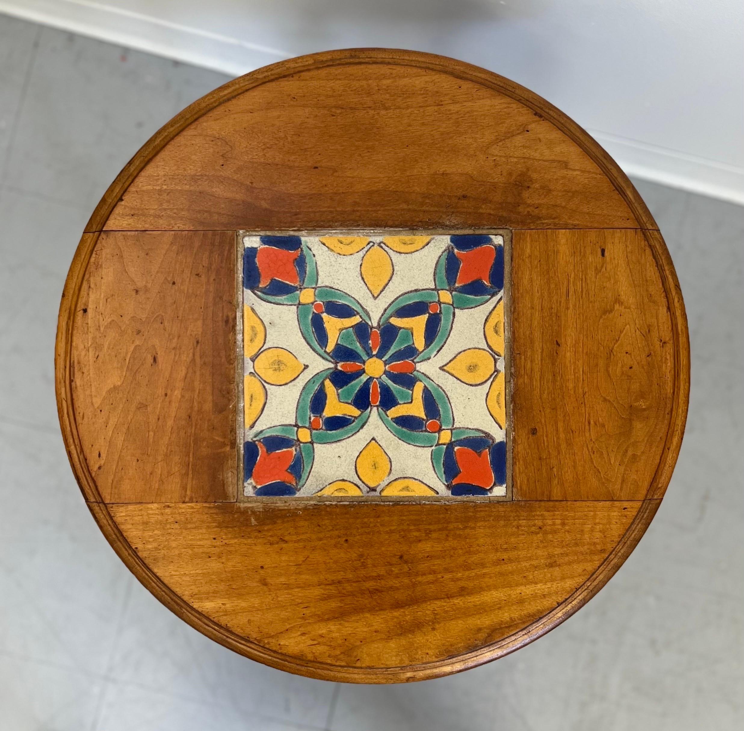 Wood Vintage Tile Top Catalina Accent Table  For Sale