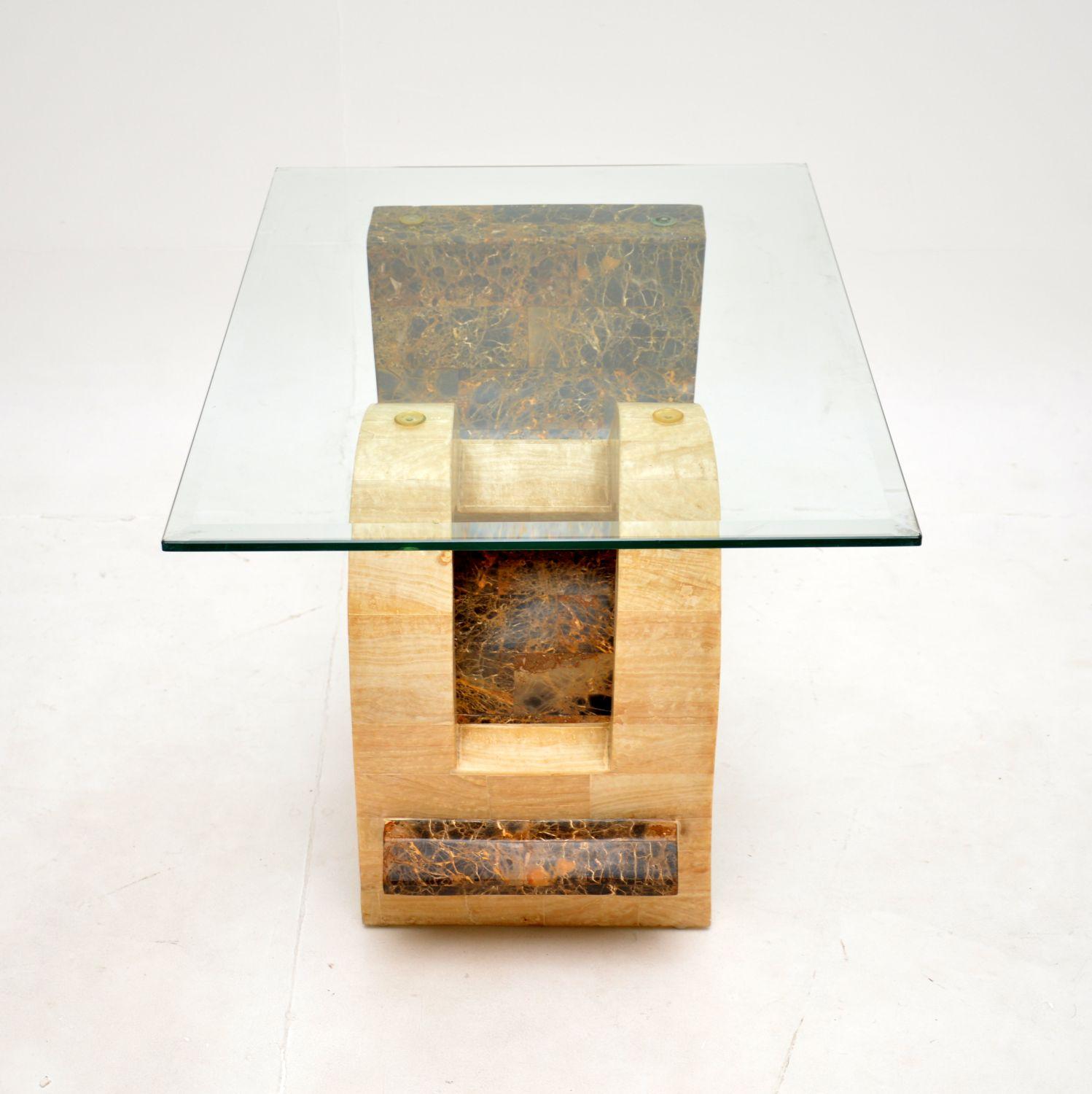 Glass Vintage Tiled Marble Side Table For Sale
