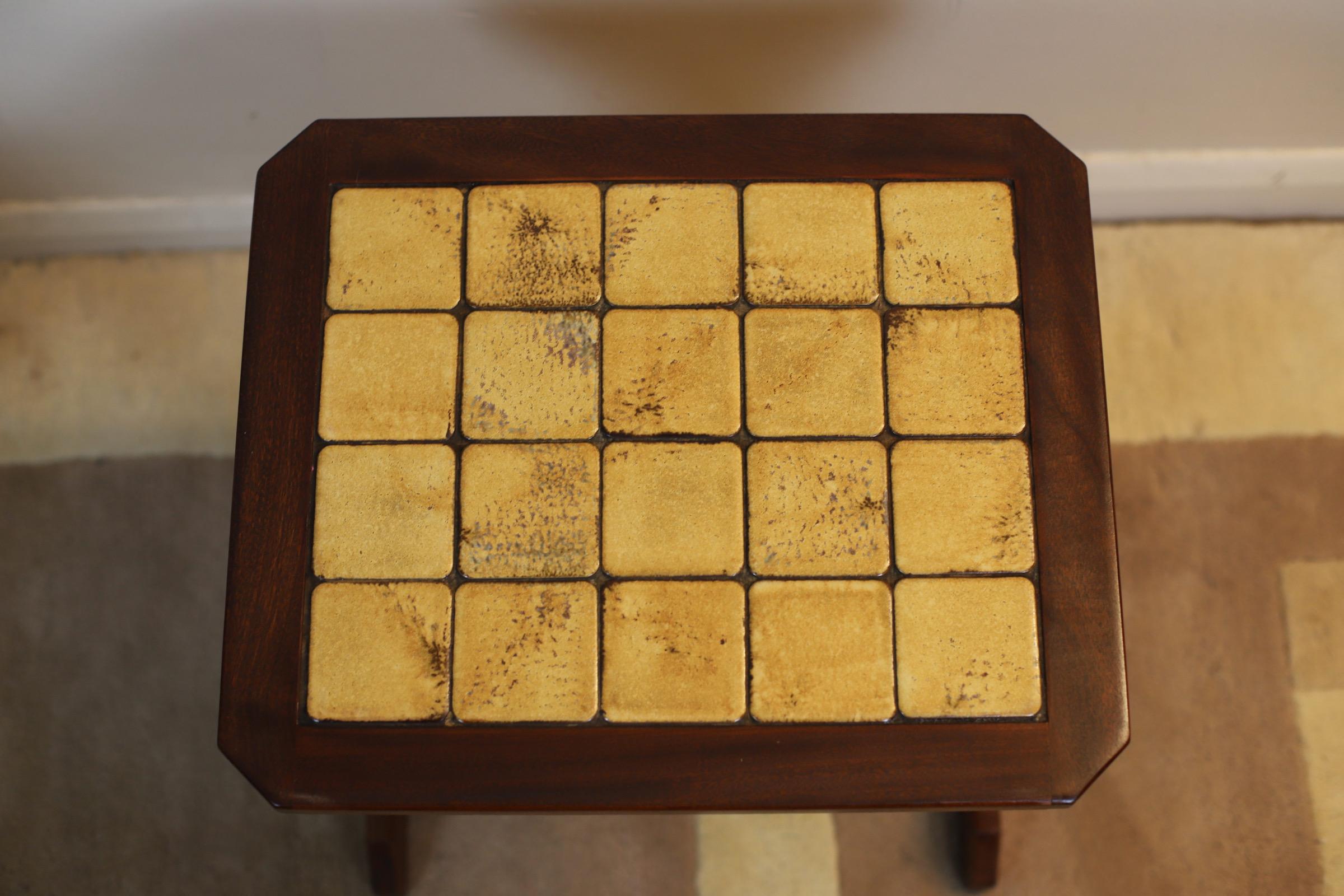 Vintage Tiled Nest of 3 Tables in Teak For Sale 6
