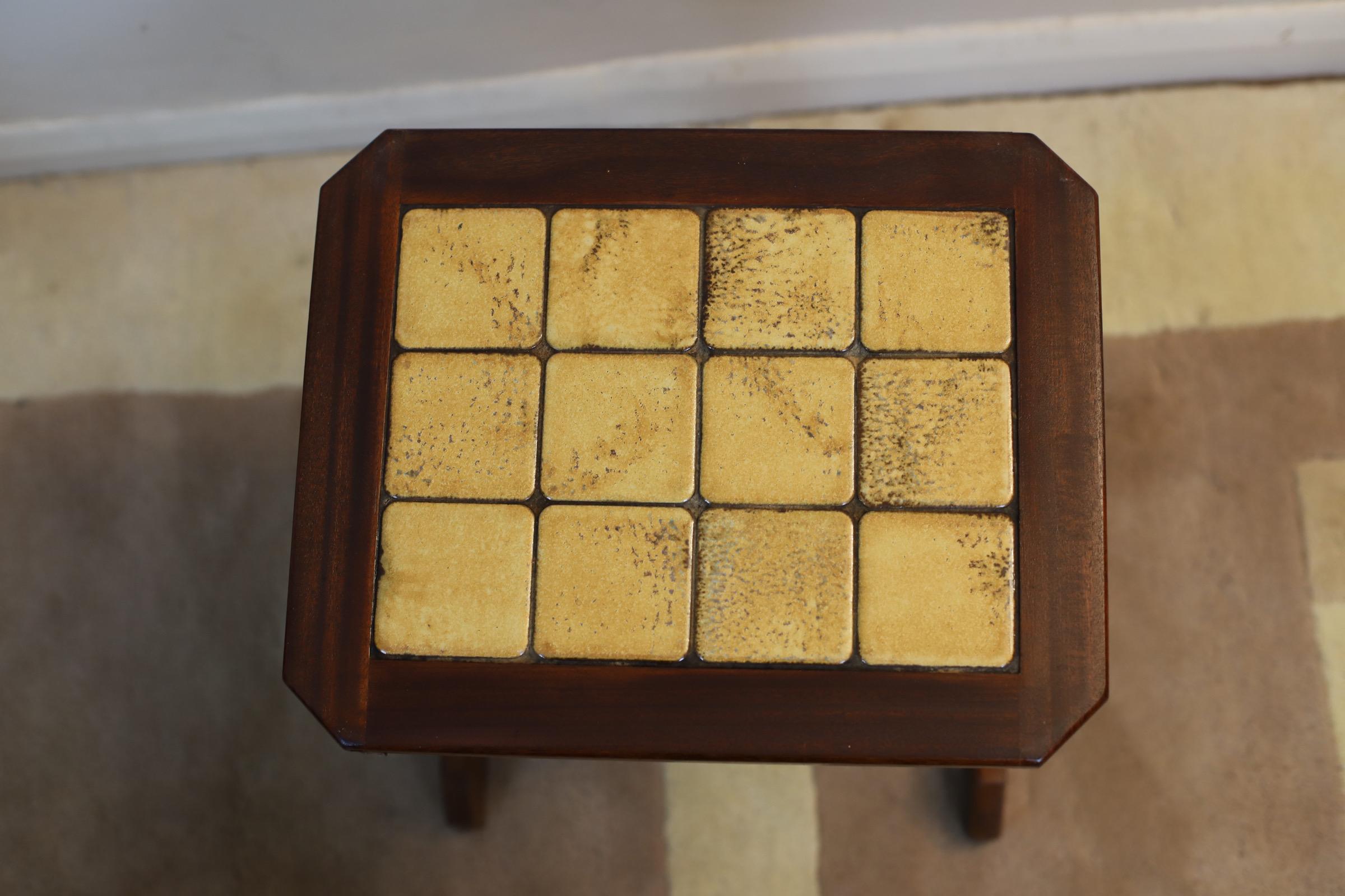 Vintage Tiled Nest of 3 Tables in Teak For Sale 7