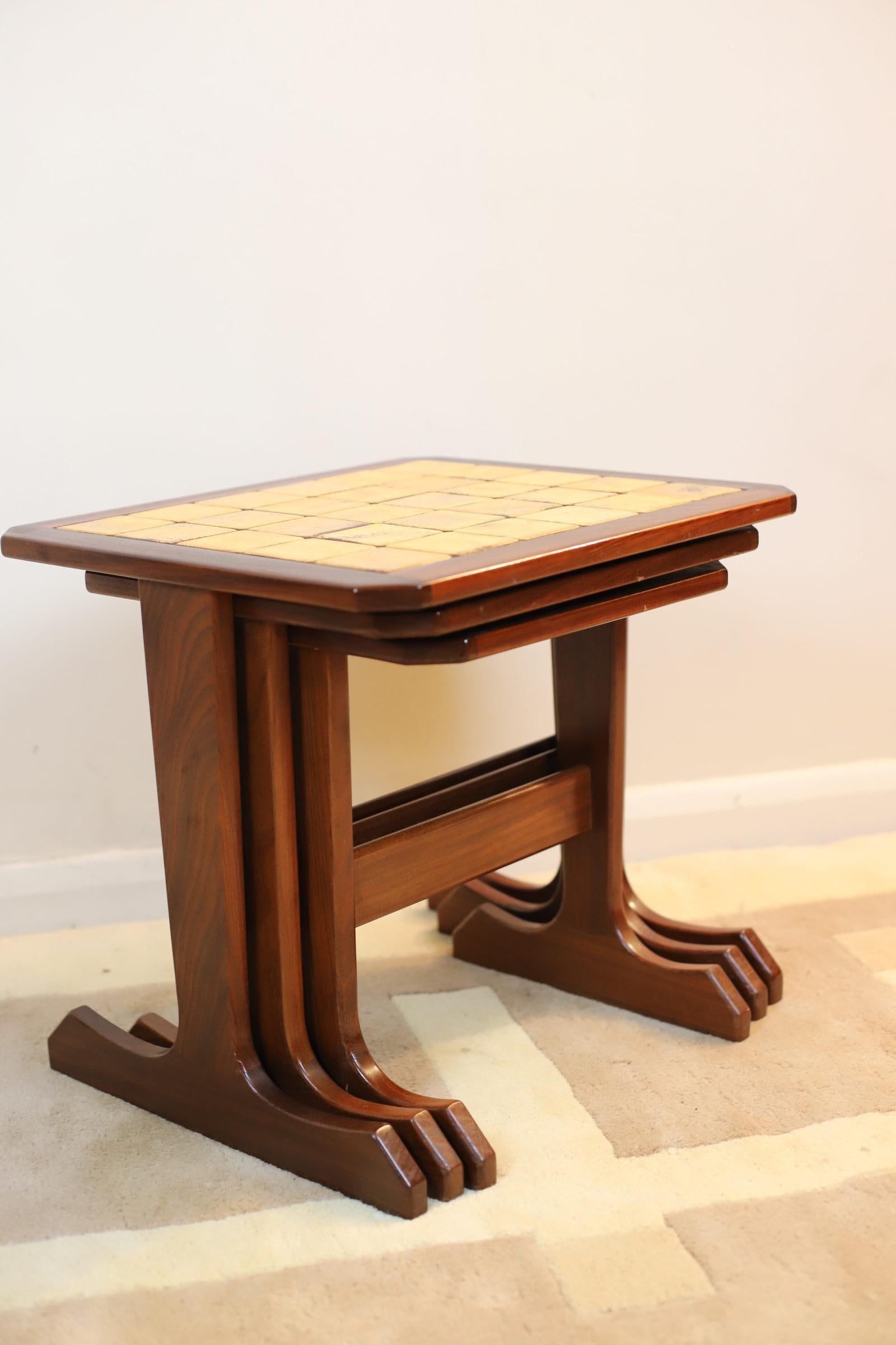 20th Century Vintage Tiled Nest of 3 Tables in Teak For Sale