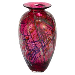 Jarrón rojo sangre de buey Vintage Tim Lazer, American Studio Art Glass, 1971