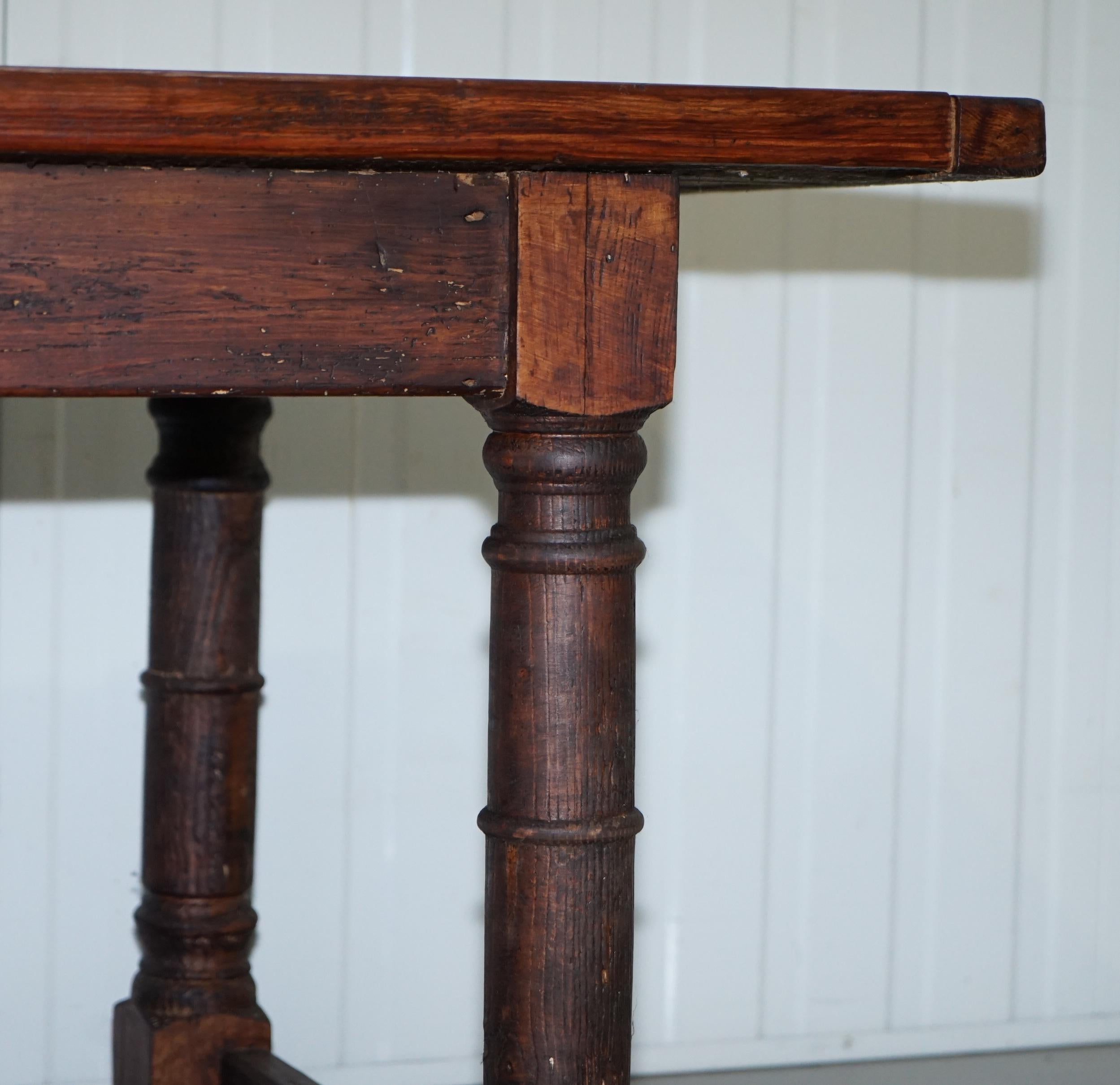 Vintage Timber Planked Top English Farmhouse Refectory Dining Table Seats 8-10 3