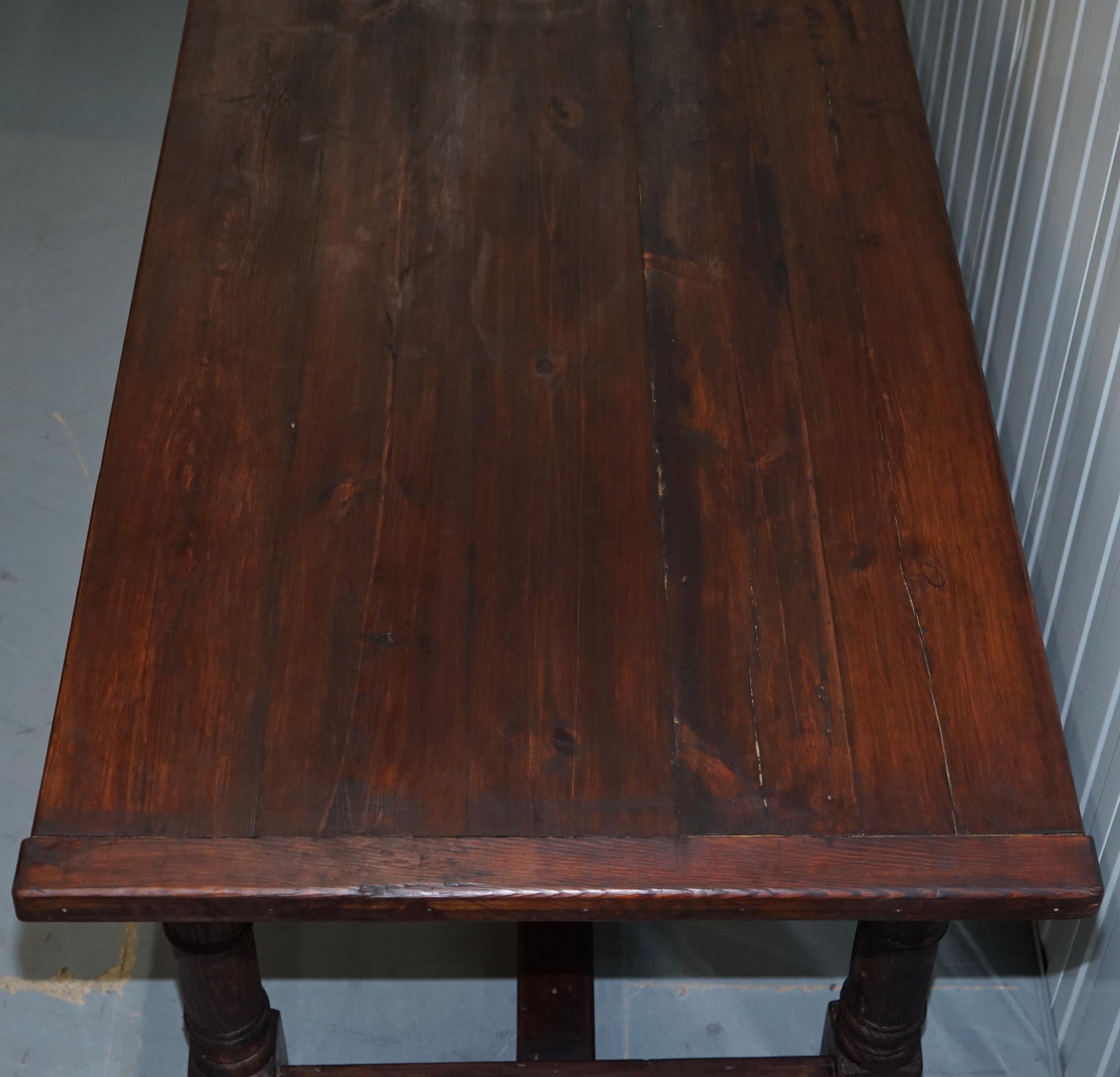 Hand-Crafted Vintage Timber Planked Top English Farmhouse Refectory Dining Table Seats 8-10