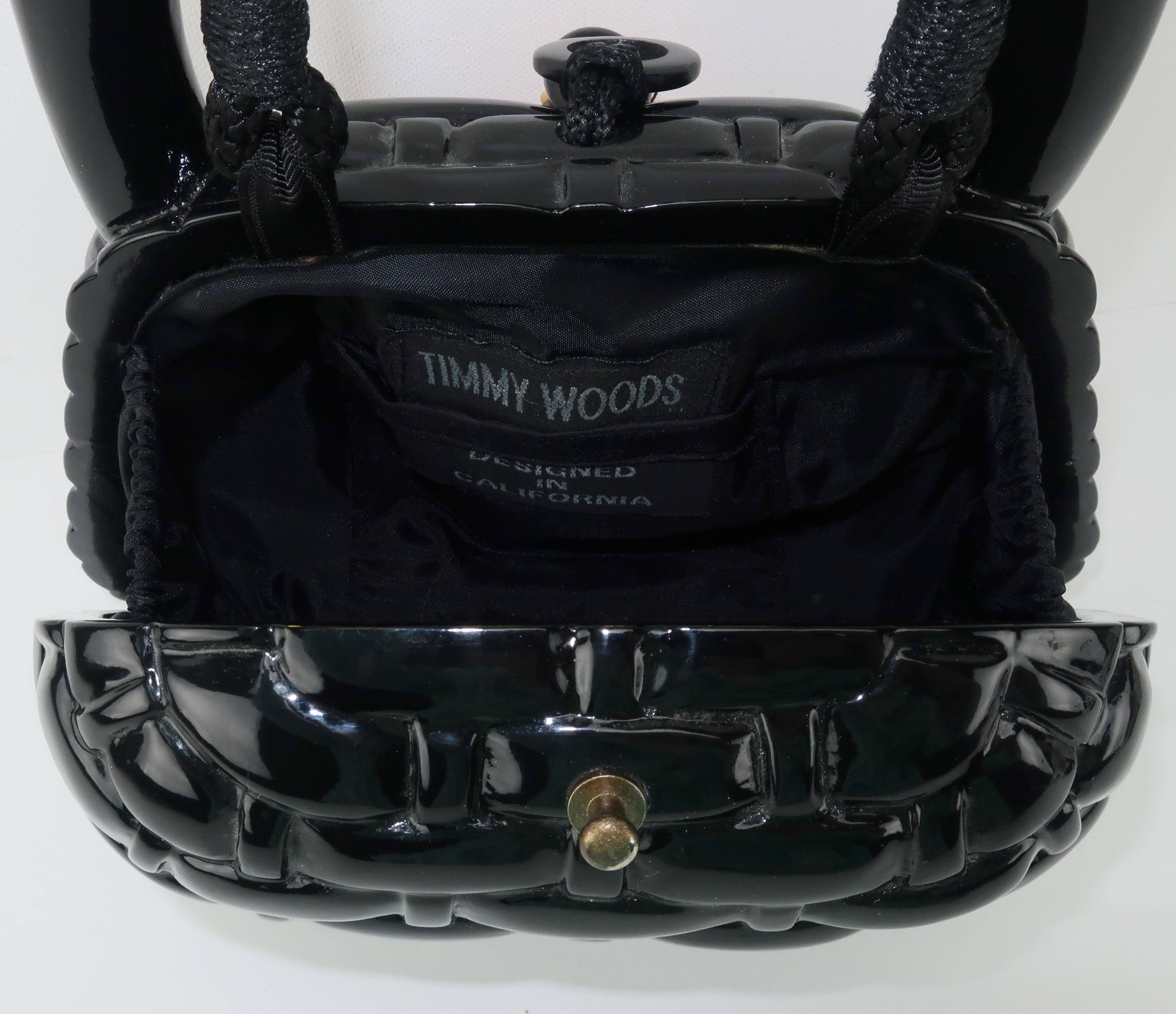 Vintage Timmy Woods Black Lacquer Wooden 'Basket' Handbag 3