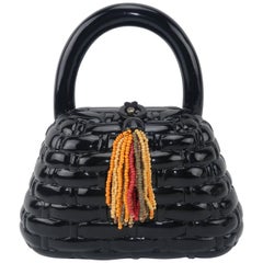Vintage Timmy Woods Black Lacquer Wooden 'Basket' Handbag