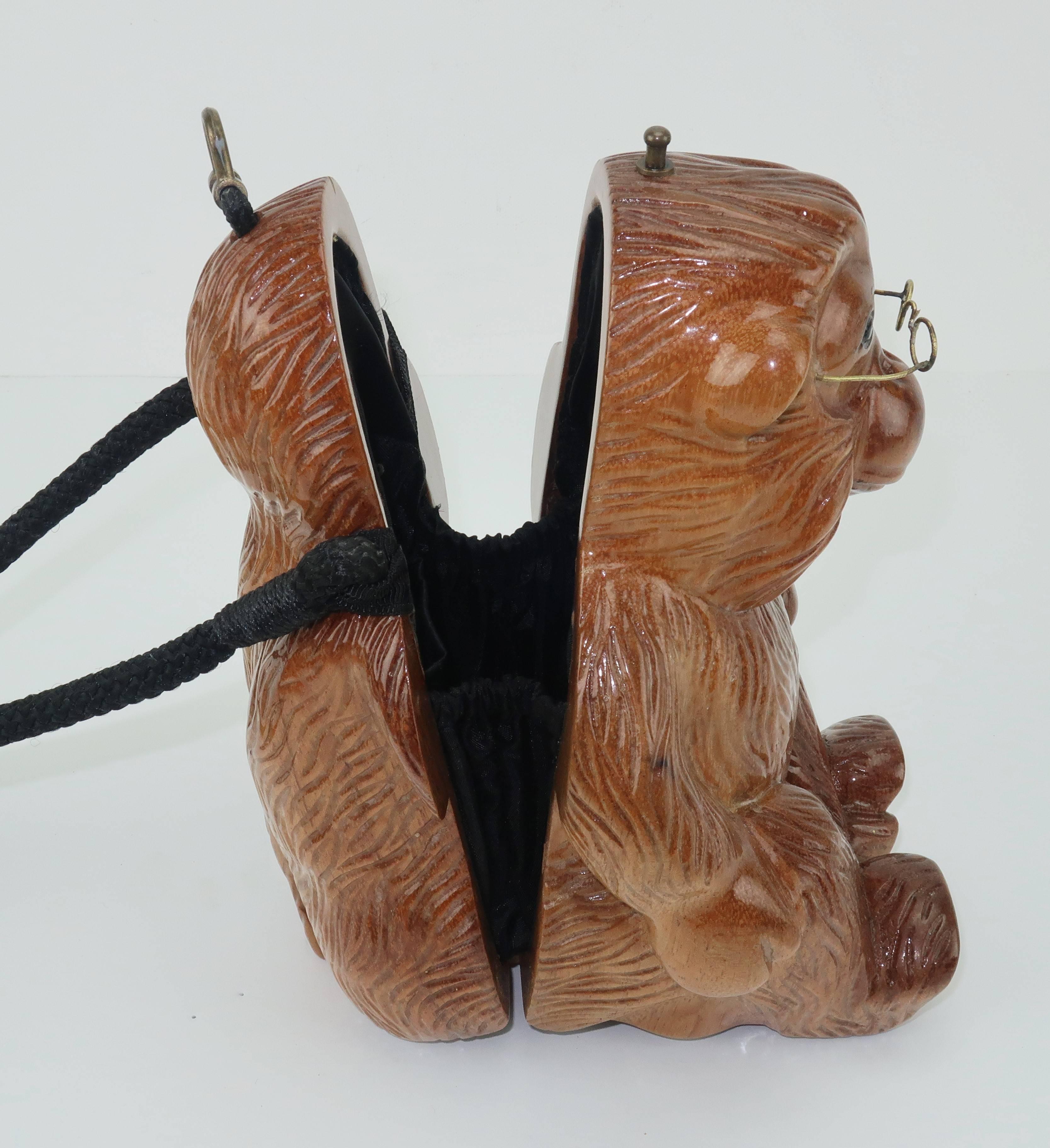 Vintage Timmy Woods Monkey Carved Wood Handbag 2