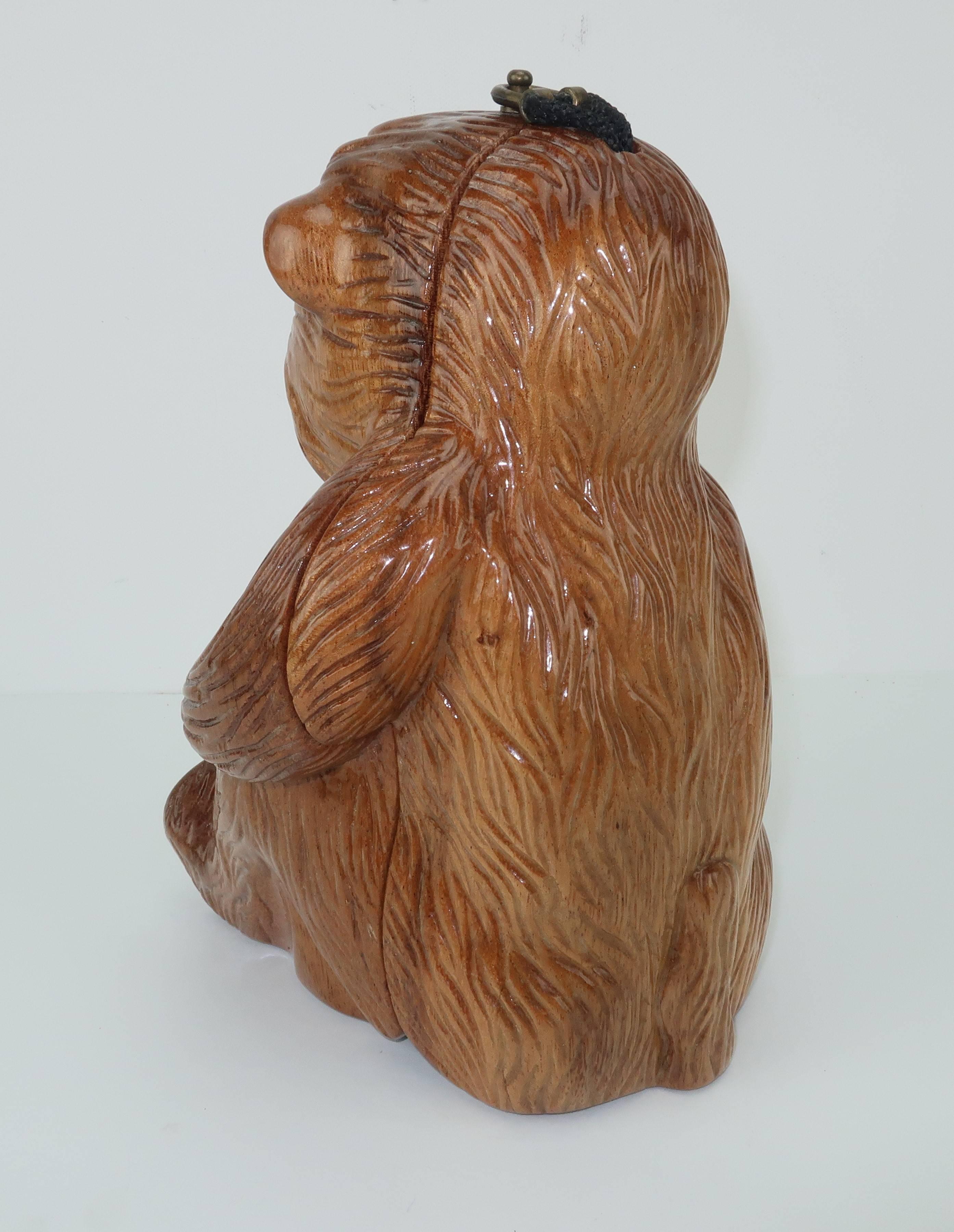 Vintage Timmy Woods Monkey Carved Wood Handbag In Good Condition In Atlanta, GA