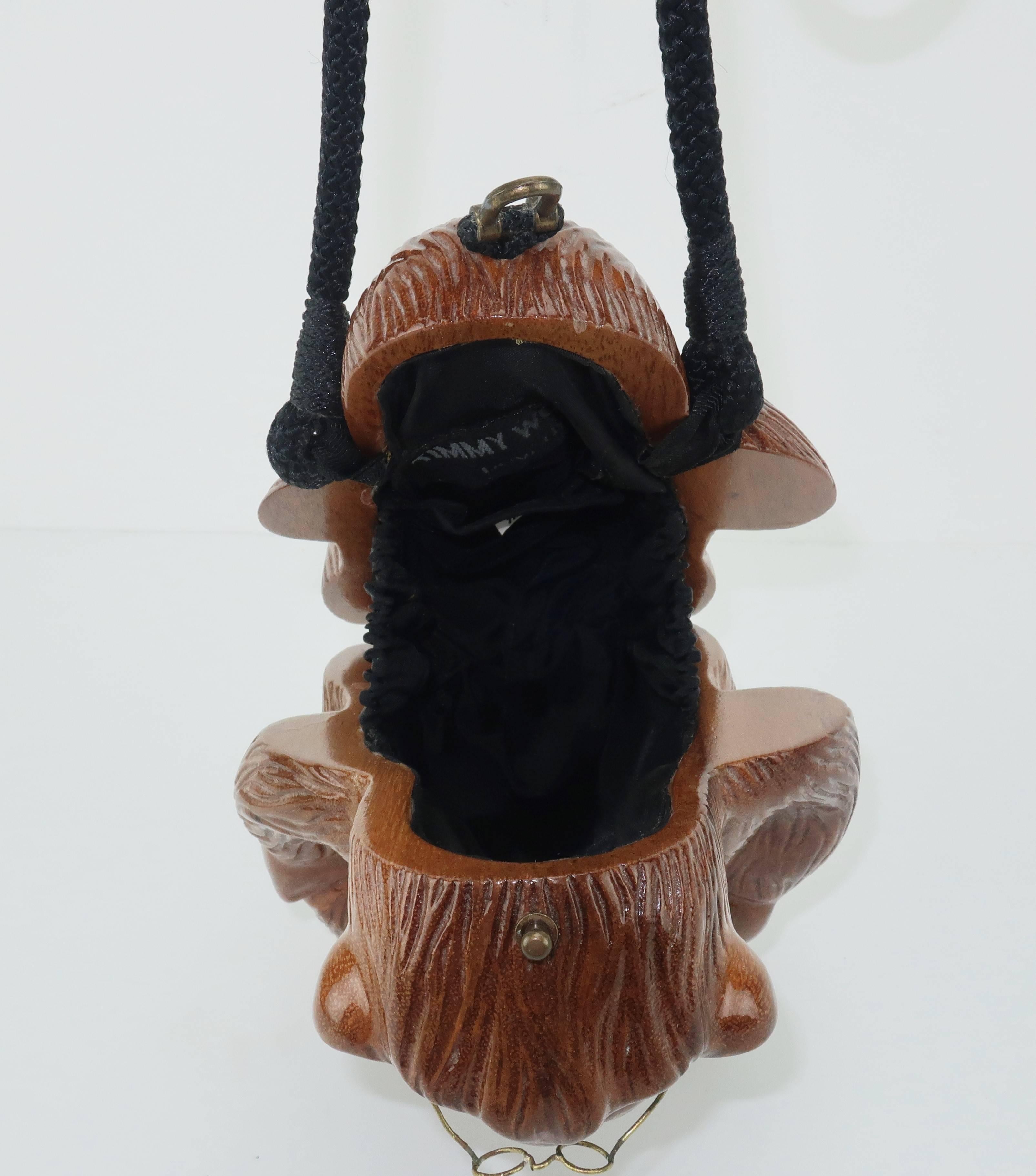 Vintage Timmy Woods Monkey Carved Wood Handbag 1