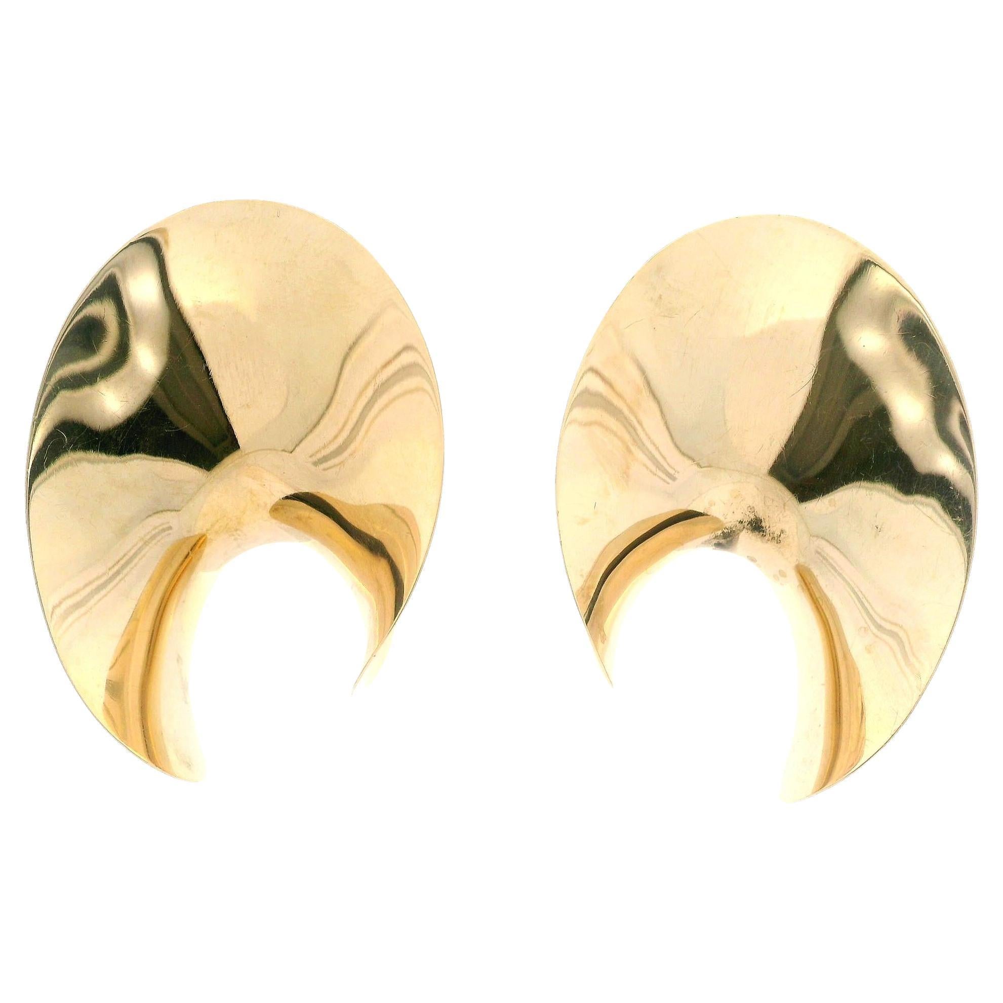 Vintage Timothy Grannis 14k Yellow Gold Polished Chunky Large Modernist Earrings