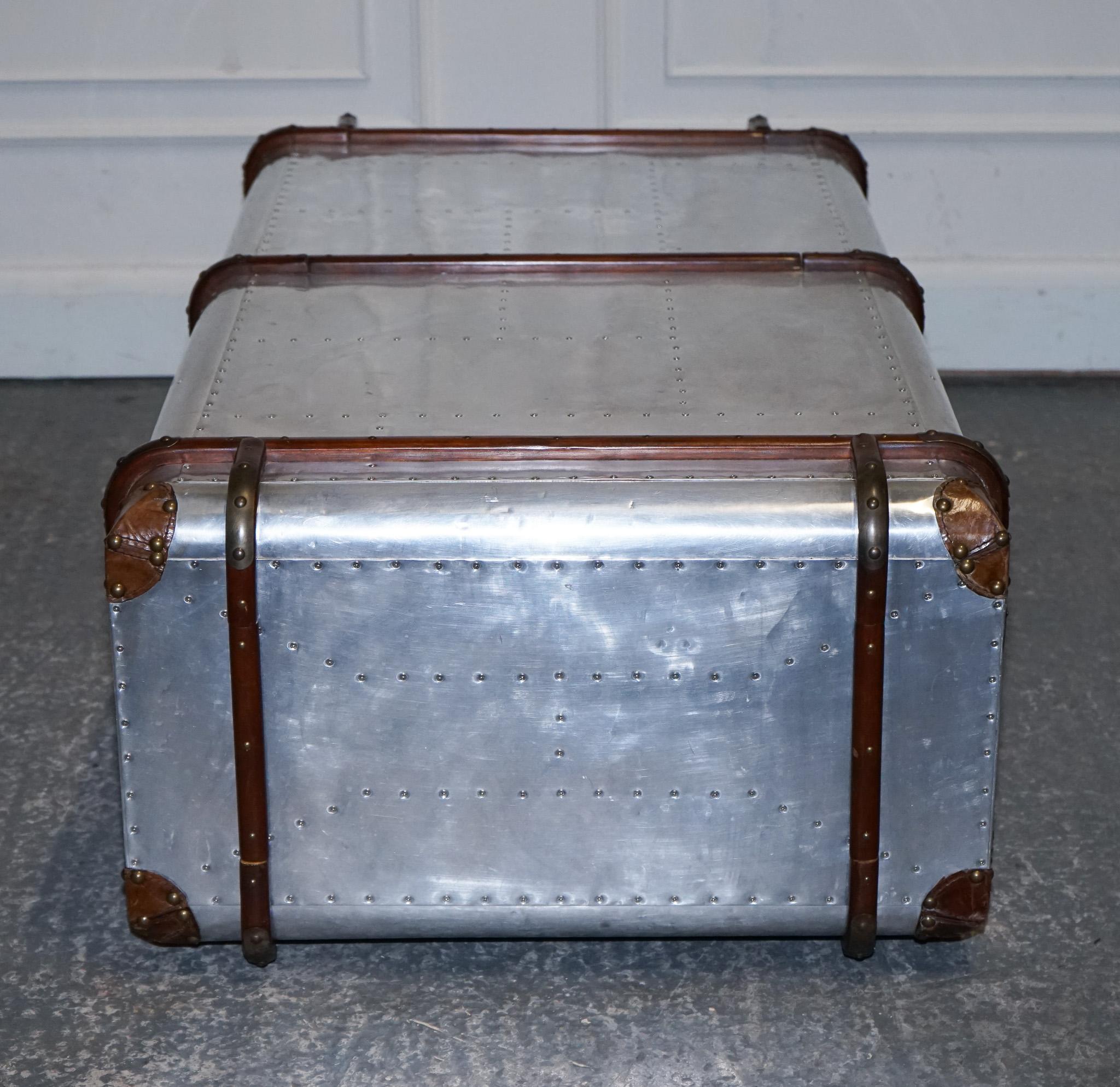 Metallo TIMOTHY OULTON AVIATOR INDUSTRIAL SILVER COFFEE TABLE LEATHER DETAILS in vendita