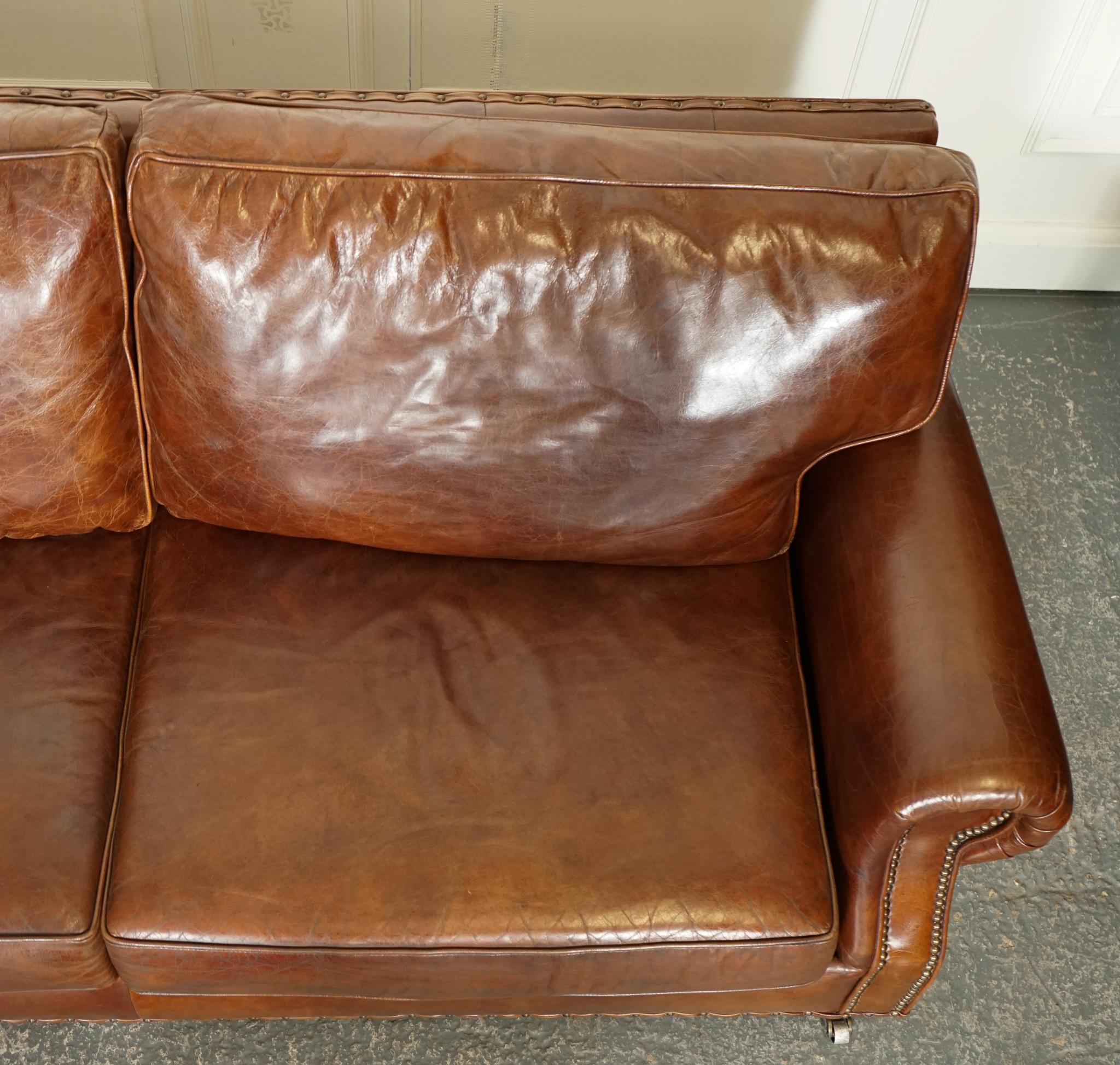 VINTAGE TiMOTHY OULTON HALO BALMORAL BROWN LEATHER TWO TO THREE SEATER SOFA 5