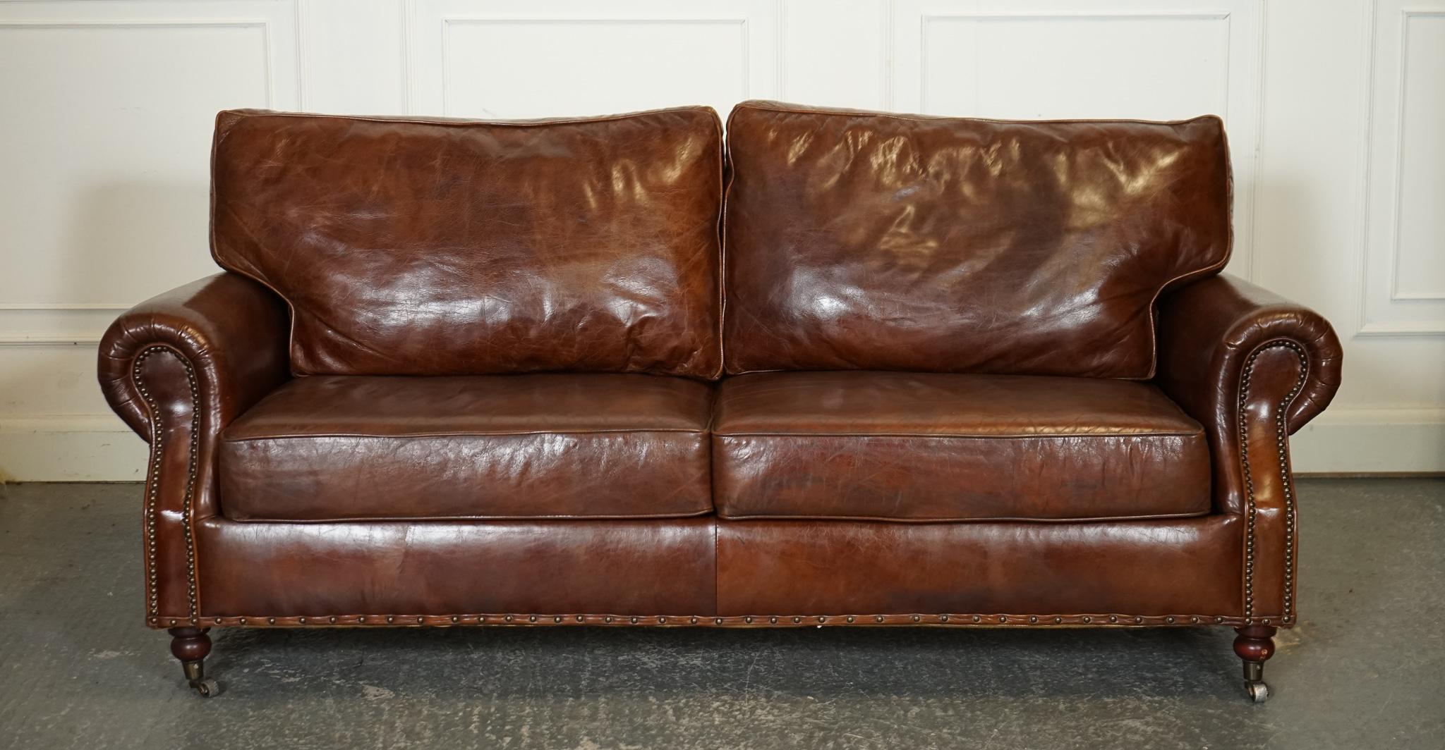 VINTAGE TiMOTHY OULTON HALO BALMORAL BROWN LEATHER TWO TO THREE SEATER SOFA In Good Condition In Pulborough, GB