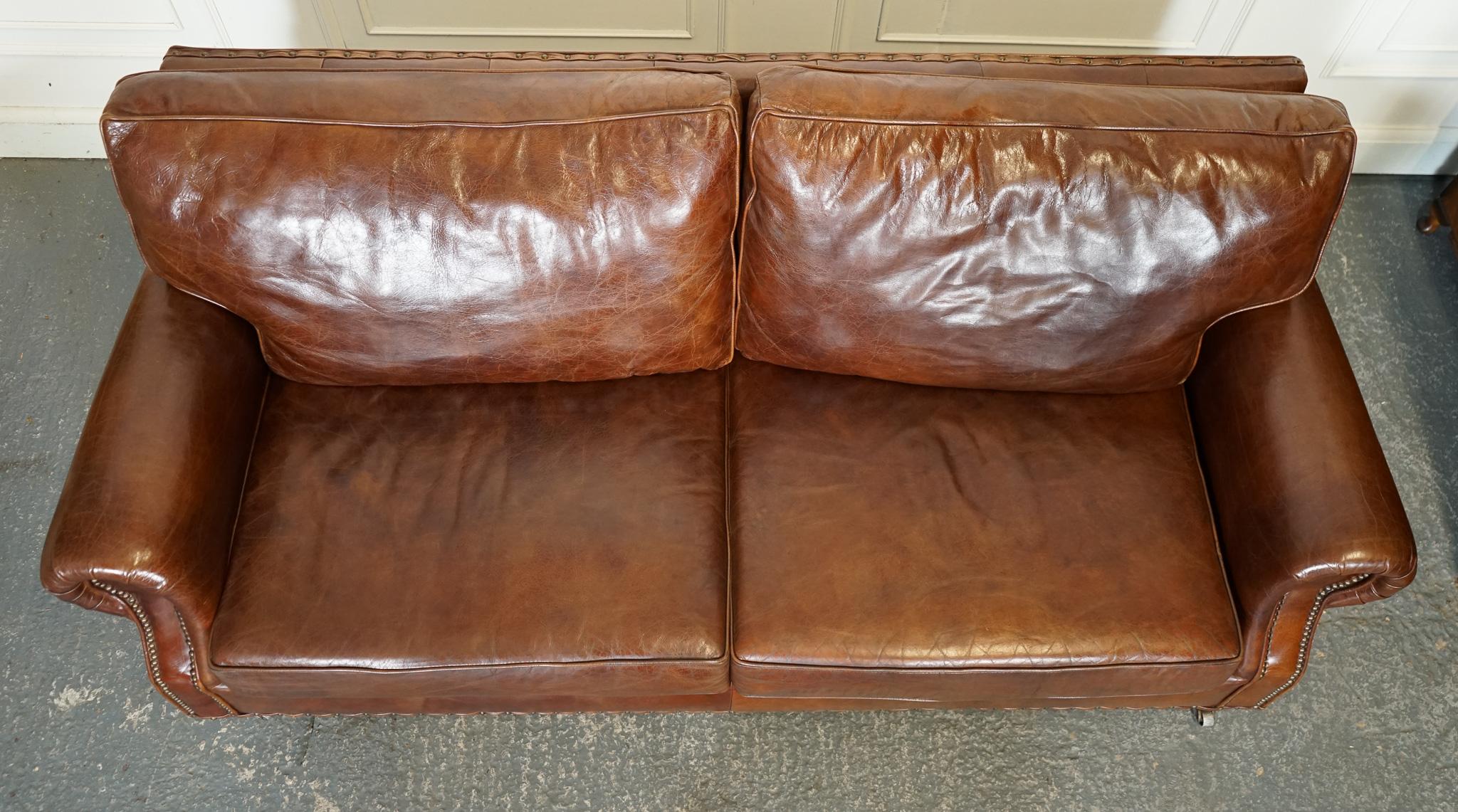 VINTAGE TiMOTHY OULTON HALO BALMORAL BROWN LEATHER TWO TO THREE SEATER SOFA 3