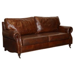 VINTAGE TiMOTHY OULTON HALO BALMORAL BROWN LEATHER TWO TO THREE SEATER SOFA