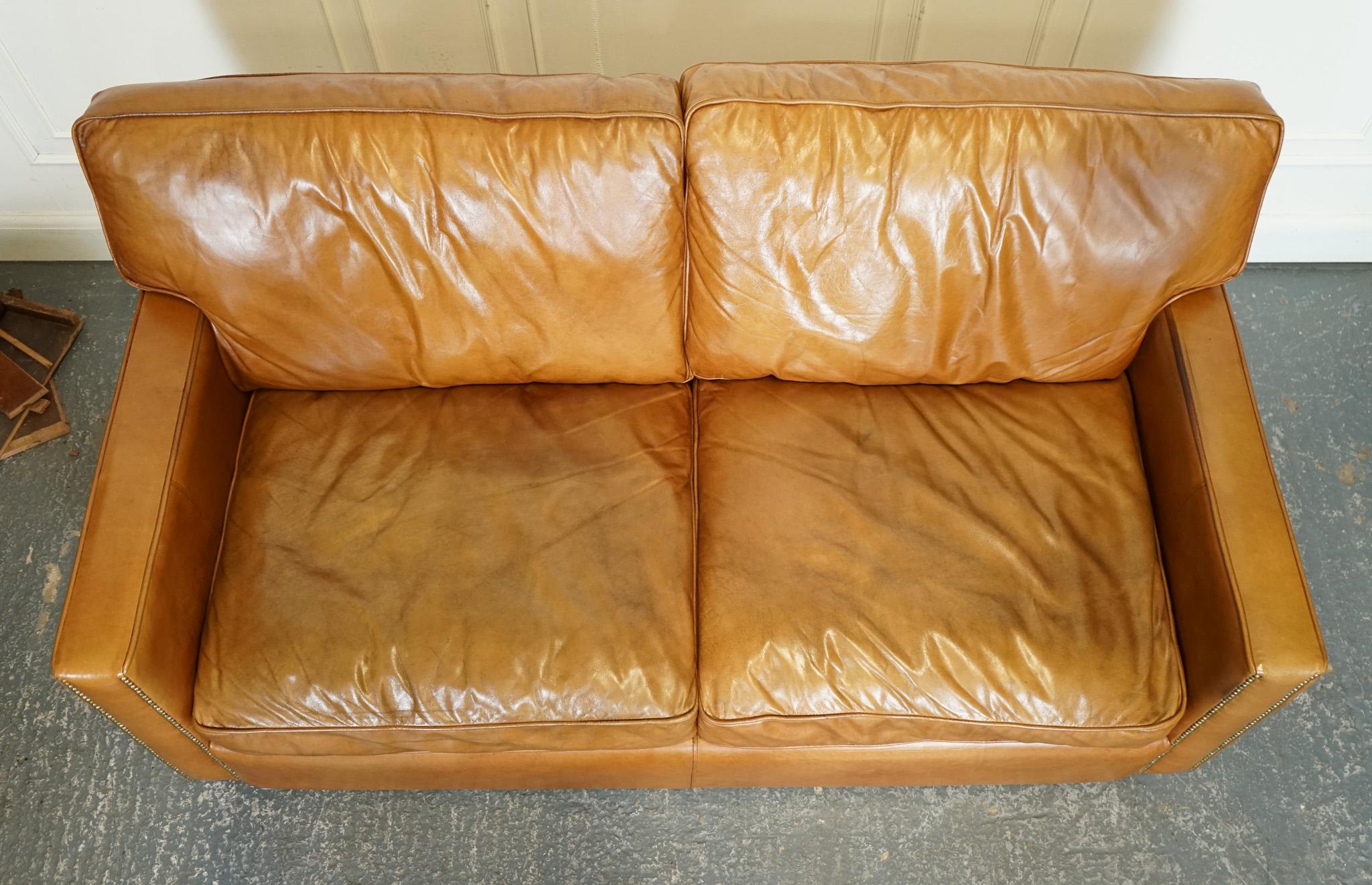 VINTAGE TIMOTHY OULTON ViSCOUNT TAN LEATHER 2 TO 3 SEATER SOFA 5