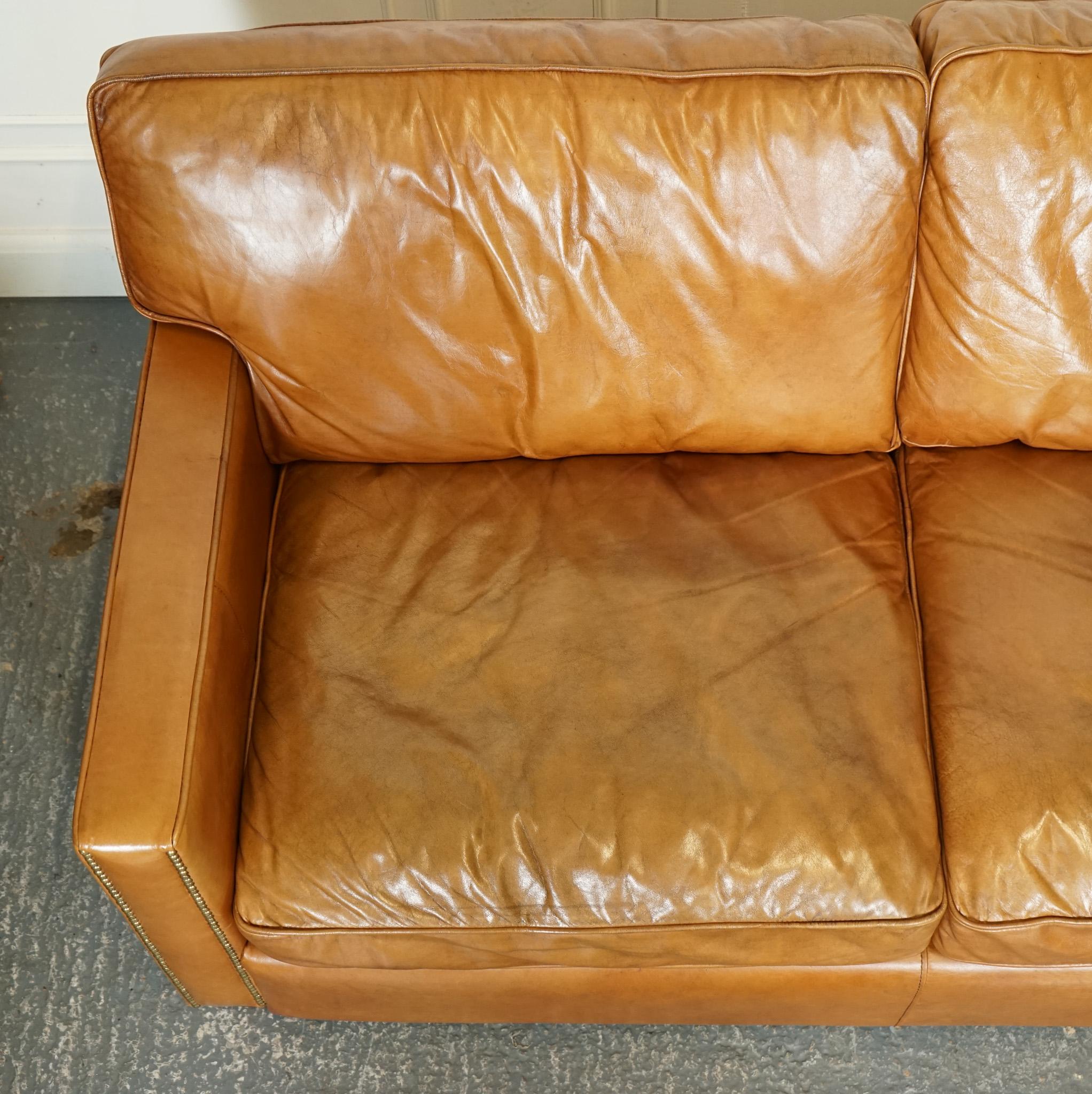 VINTAGE TIMOTHY OULTON ViSCOUNT TAN LEATHER 2 TO 3 SEATER SOFA 6