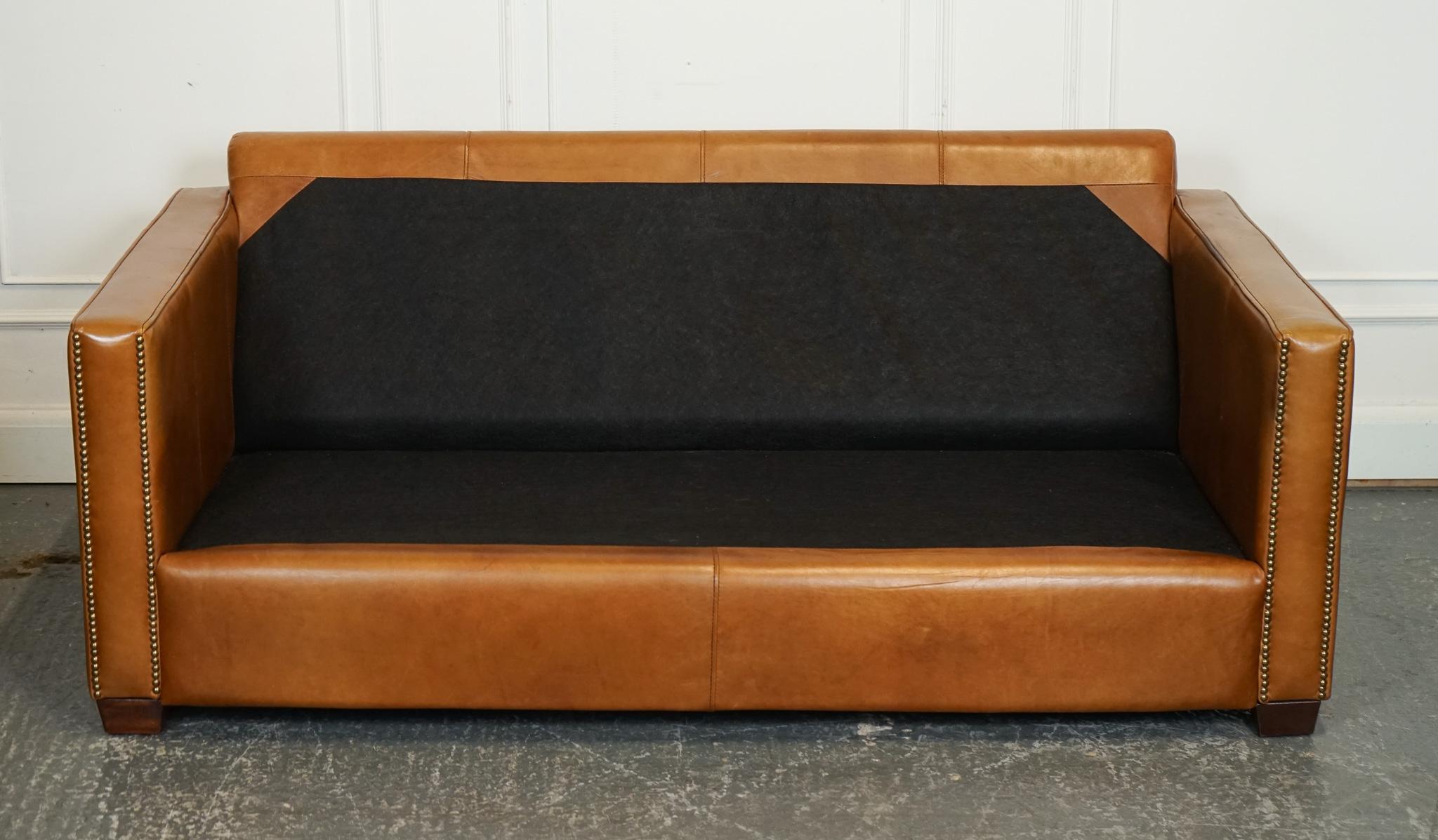 VINTAGE TIMOTHY OULTON ViSCOUNT TAN LEATHER 2 TO 3 SEATER SOFA 8