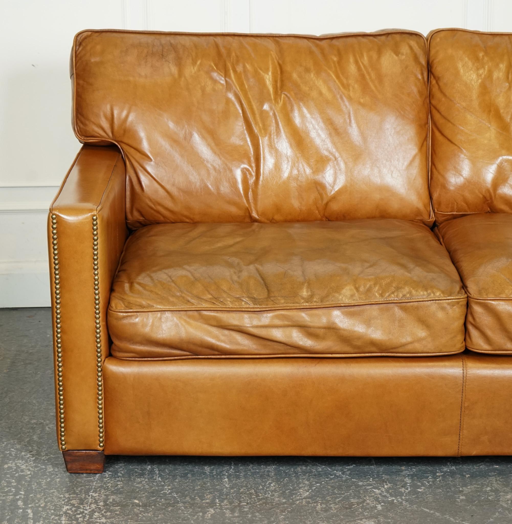 Hand-Crafted VINTAGE TIMOTHY OULTON ViSCOUNT TAN LEATHER 2 TO 3 SEATER SOFA