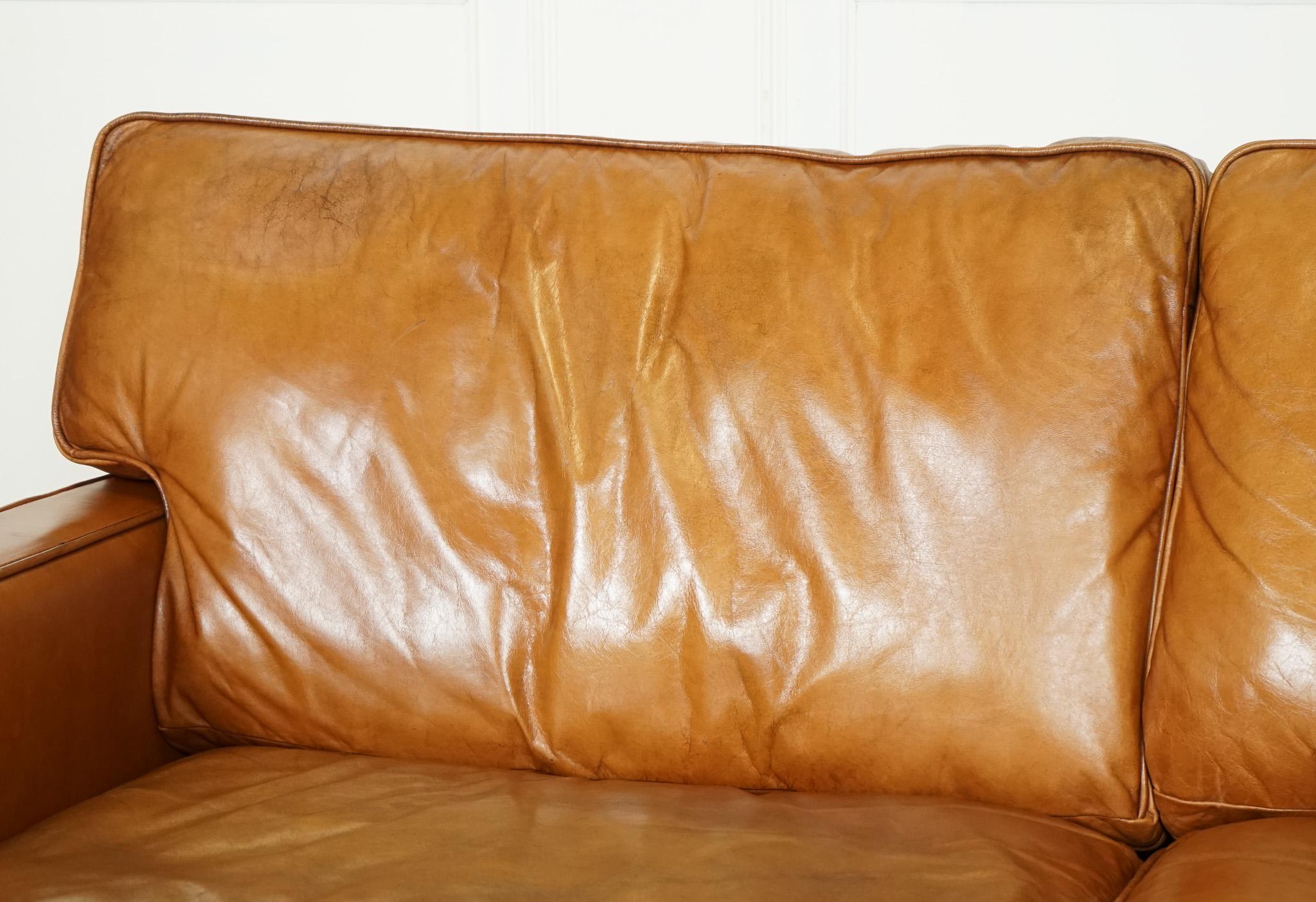 20th Century VINTAGE TIMOTHY OULTON ViSCOUNT TAN LEATHER 2 TO 3 SEATER SOFA