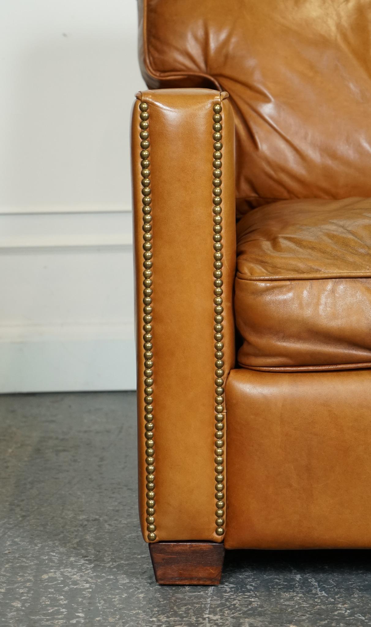 VINTAGE TIMOTHY OULTON ViSCOUNT TAN LEATHER 2 TO 3 SEATER SOFA 1
