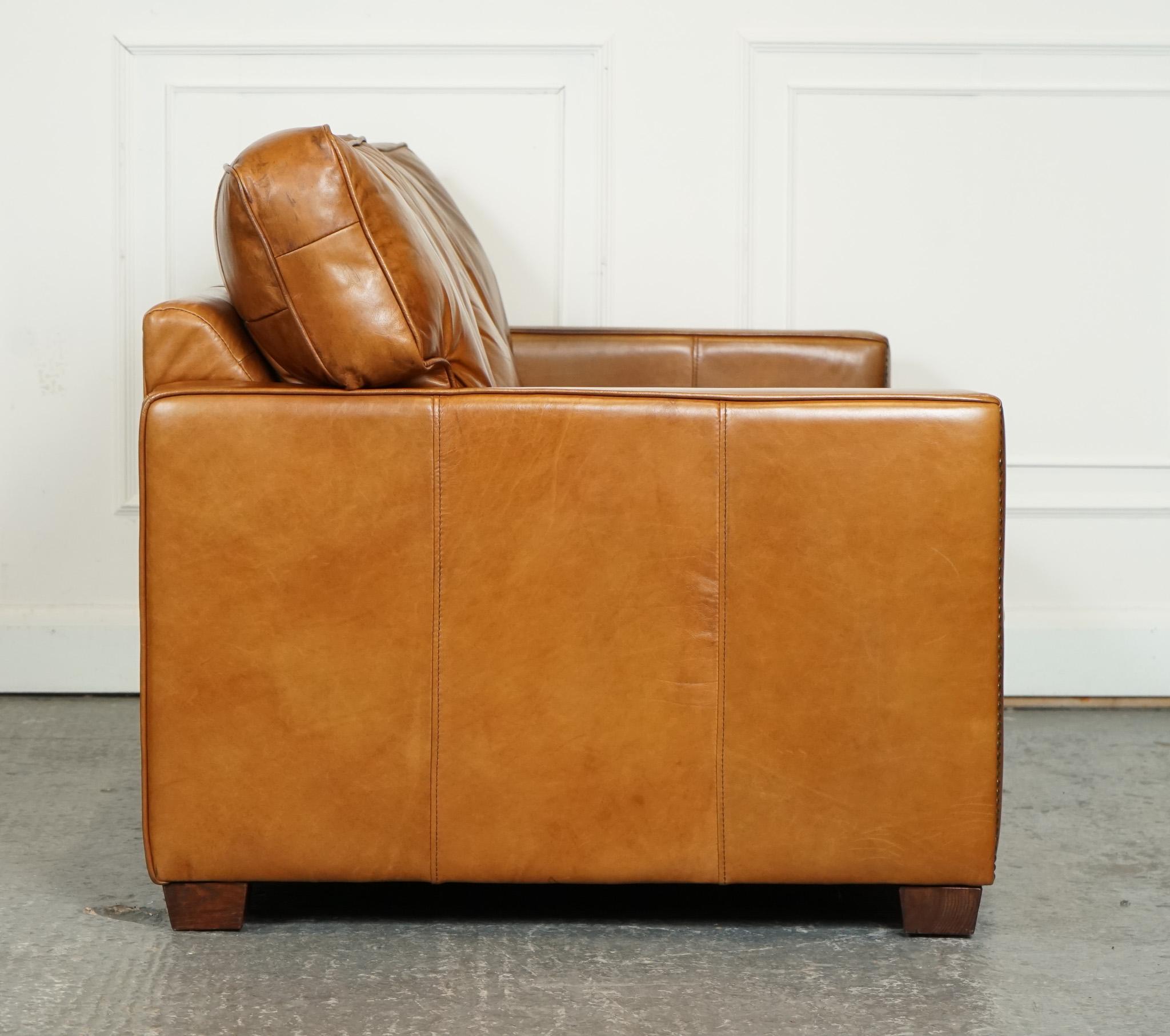 VINTAGE TIMOTHY OULTON ViSCOUNT TAN LEATHER 2 TO 3 SEATER SOFA 2