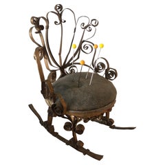 Vintage Tin and Velvet Miniature Pins Cushion Rocking Chair