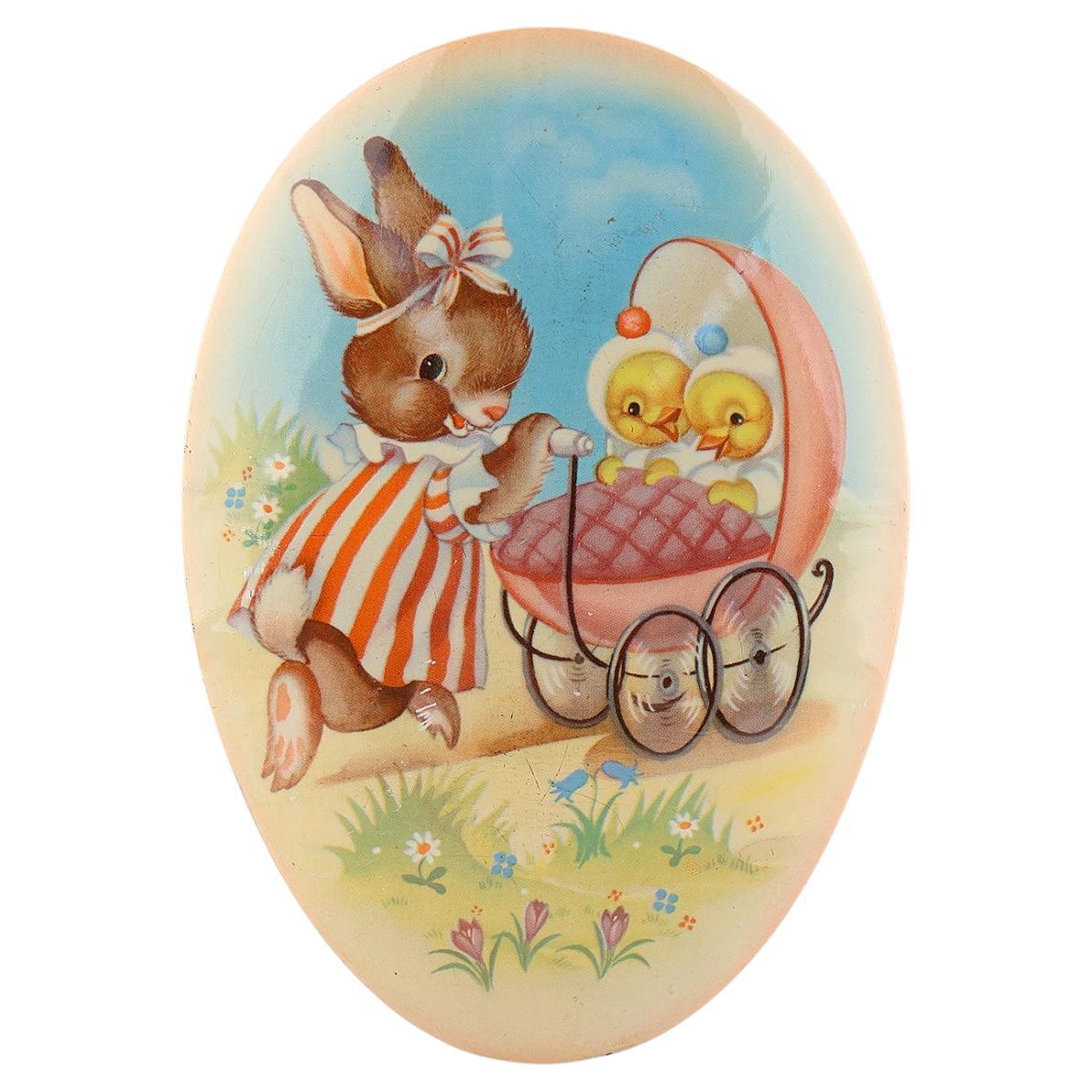 Vintage tin Cote d’Or easter can with rabbit and ducks, Belgium 1930s