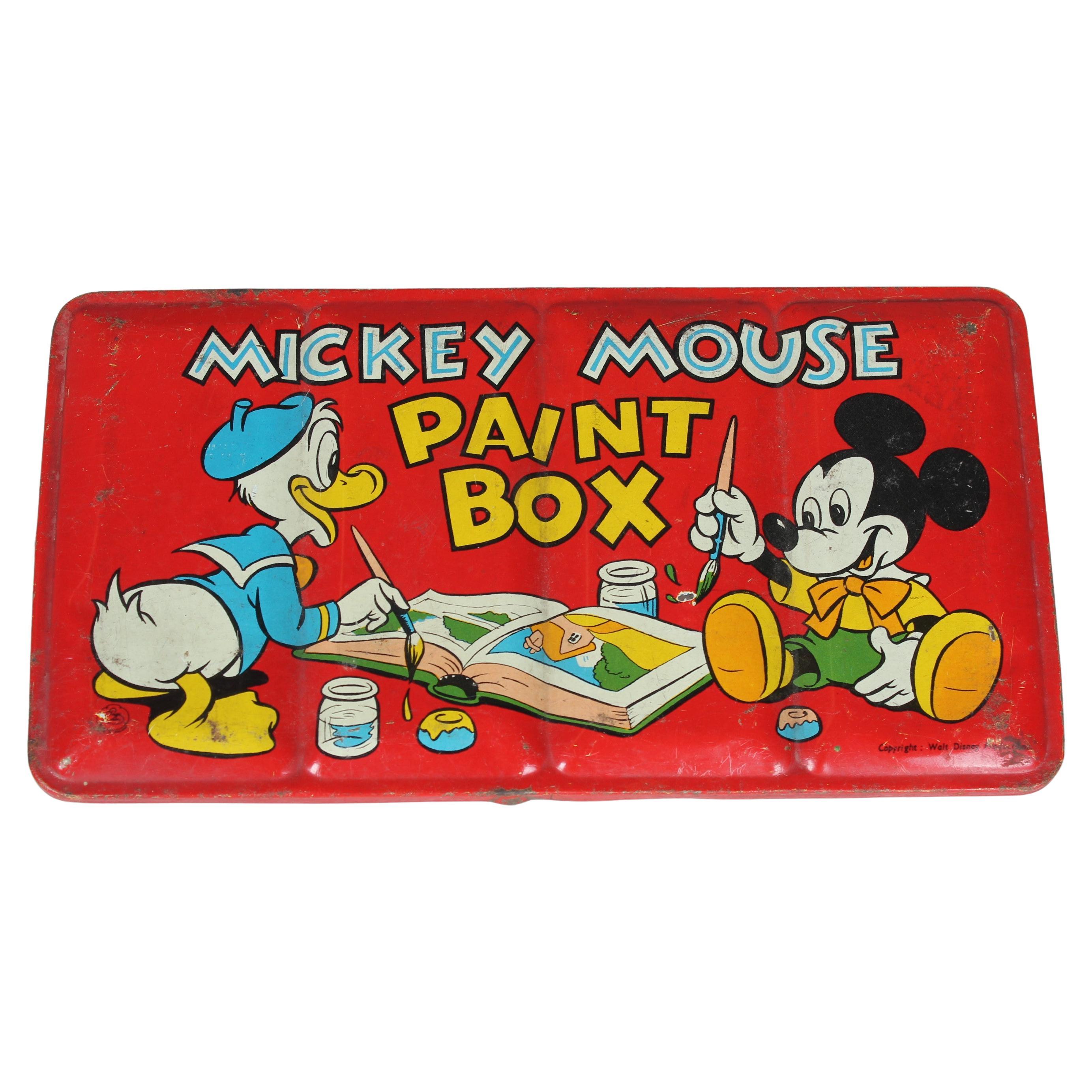 Caja de pinturas de estaño vintage de Mickey Mouse, años 60, Disney