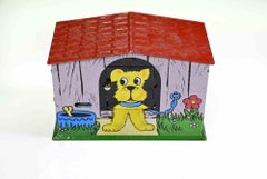 Vintage Tin Toy Hundehaus mit Pop Out Zunge, Mitte des 20.