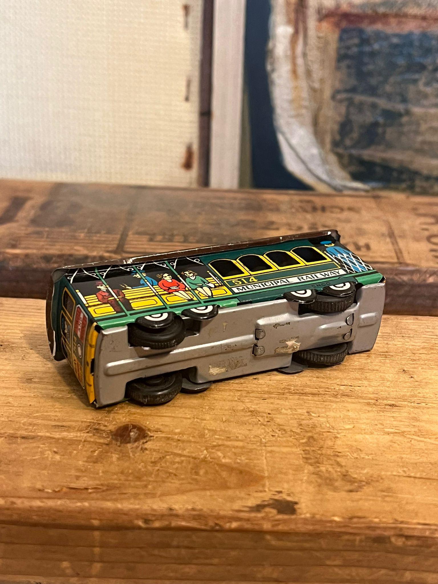 Metal Vintage Tin Toy Train Trolley Car Powell & Mason Sts. Municipal Railway 514 For Sale