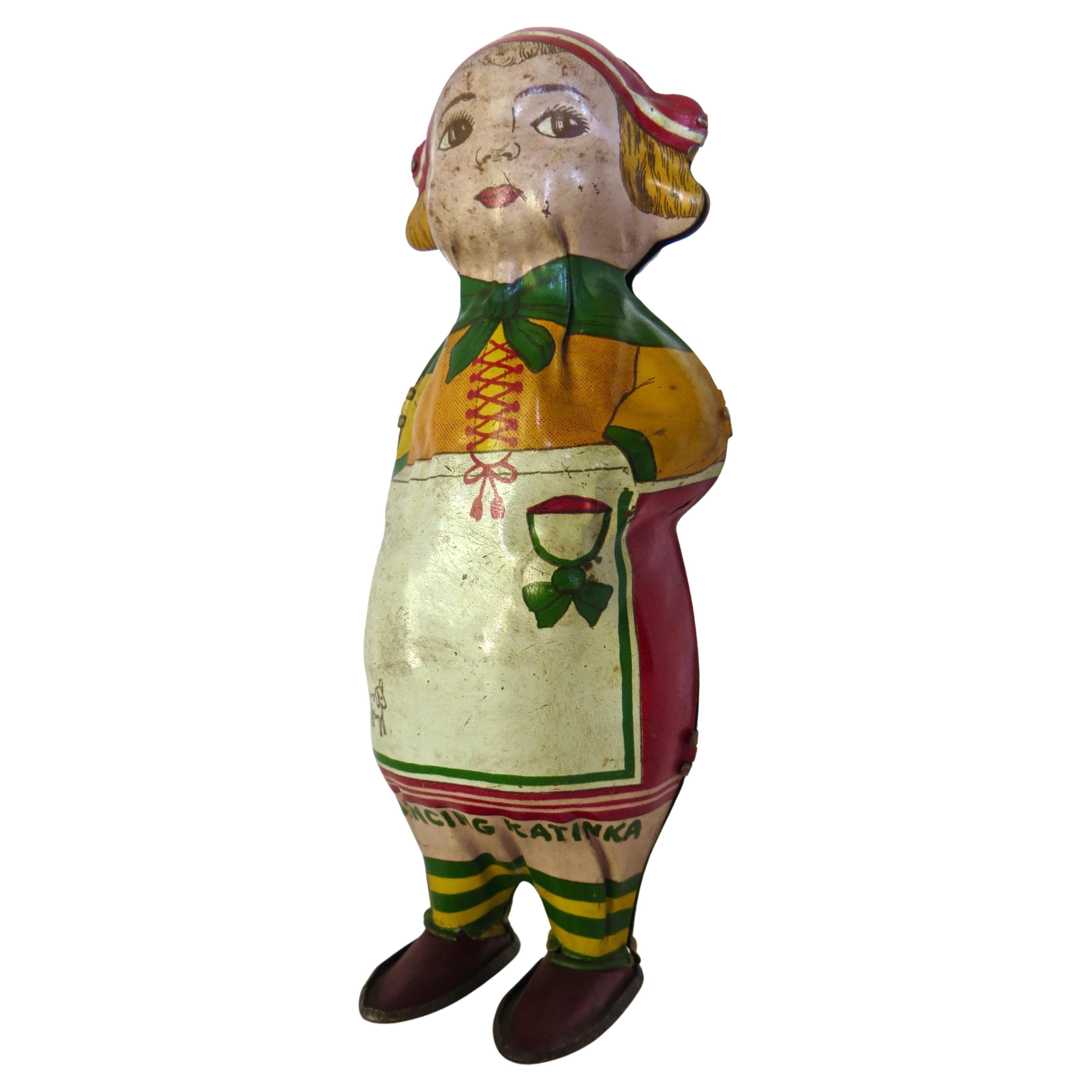 Vintage Tin Wind Up Toy by Lindstrom, "Dancing Katinka" American, Circa 1930 For Sale