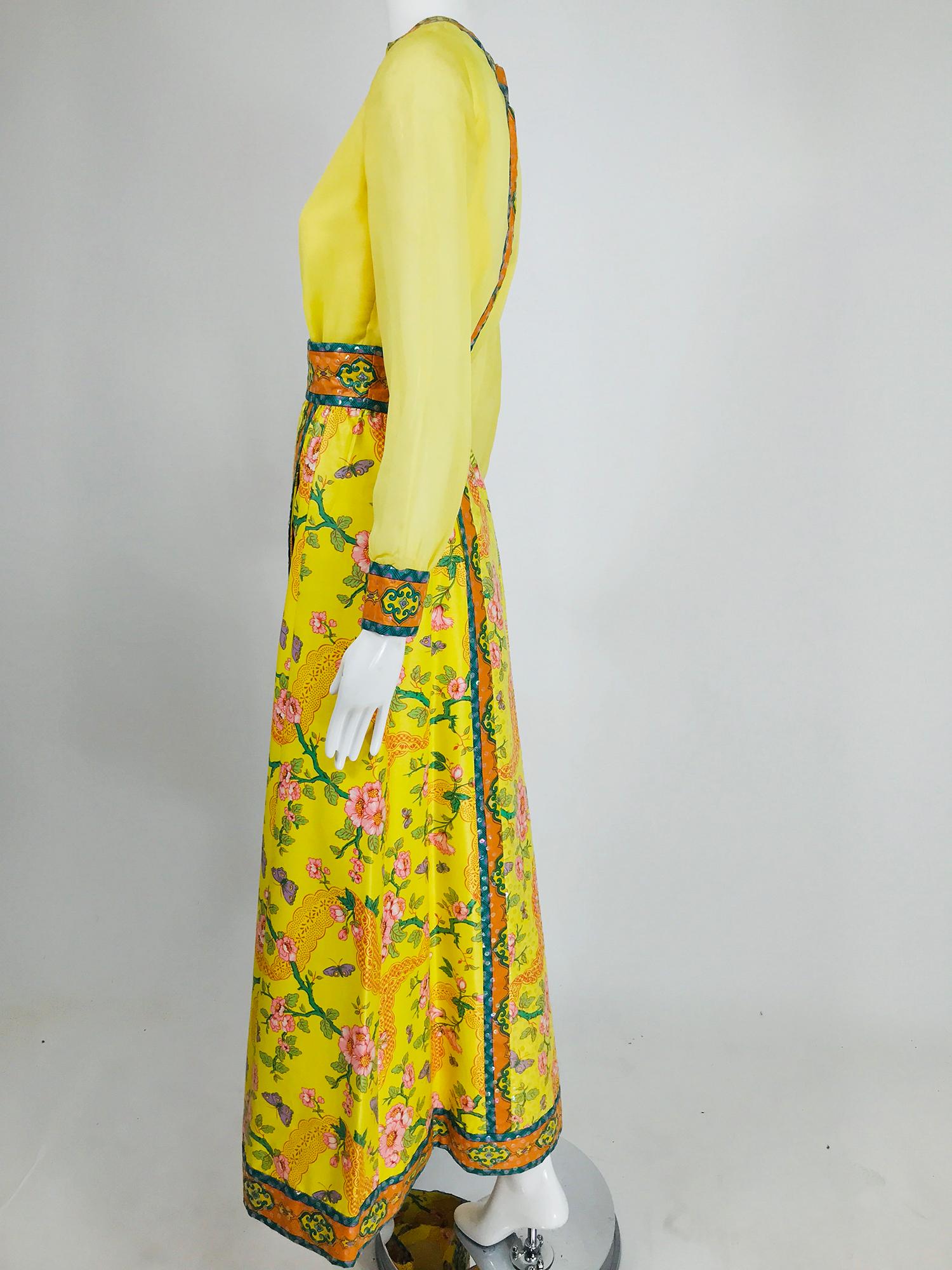 Women's Vintage Tina Leser Original Sequin Citrus Bright Maxi Skirt and Blouse 1960s
