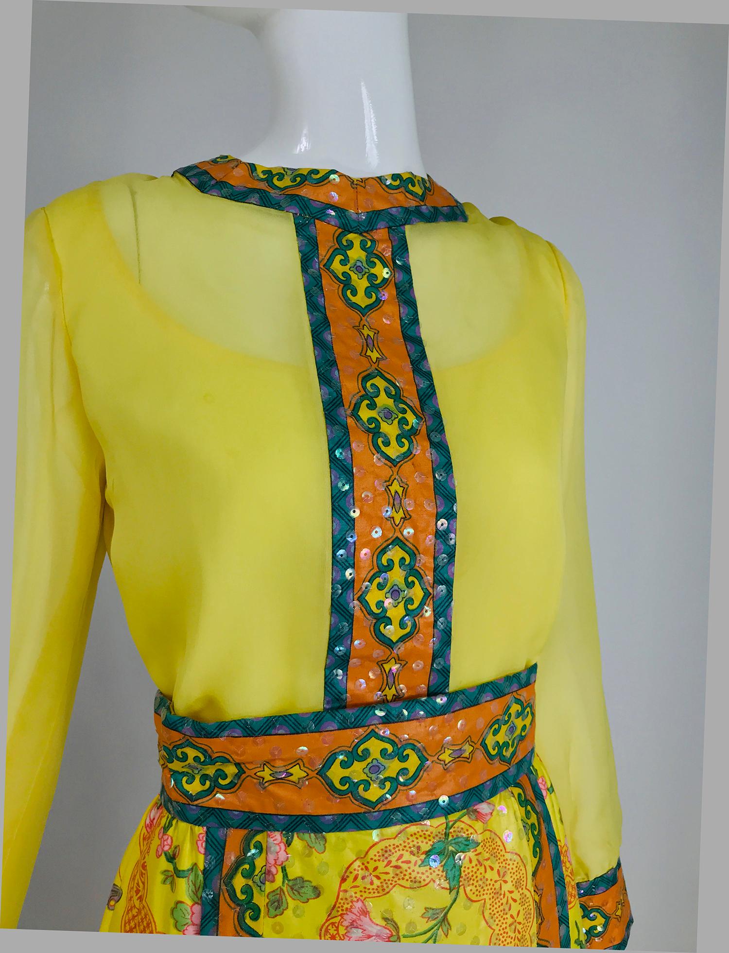 Vintage Tina Leser Original Sequin Citrus Bright Maxi Skirt and Blouse 1960s 1