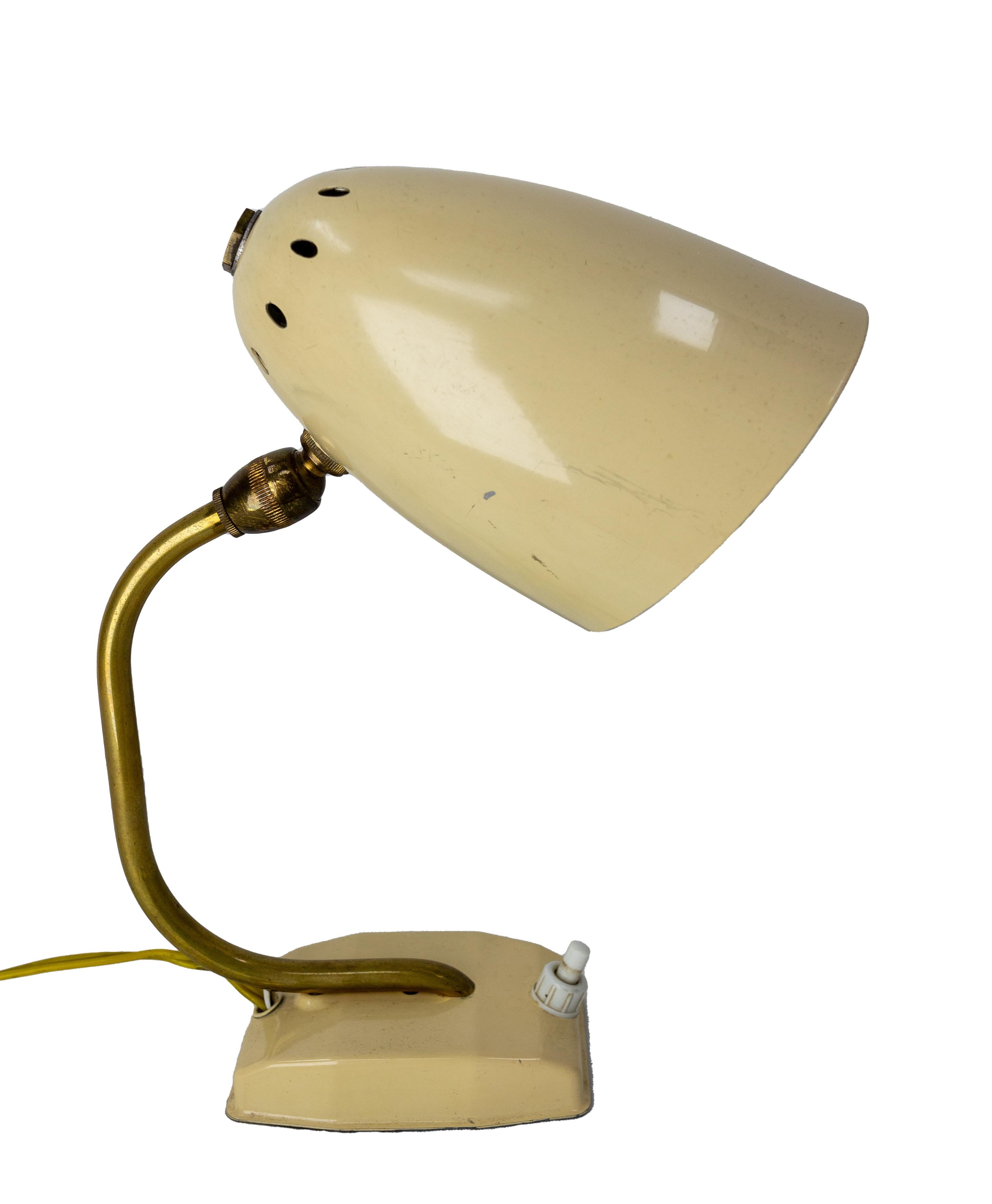French Vintage Tiny Sheet Metal Table Lamp, circa 1960 For Sale