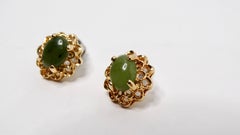 Vintage Tiny Two-Toned Jade 18k Gold Plated Filigree Stud Earrings