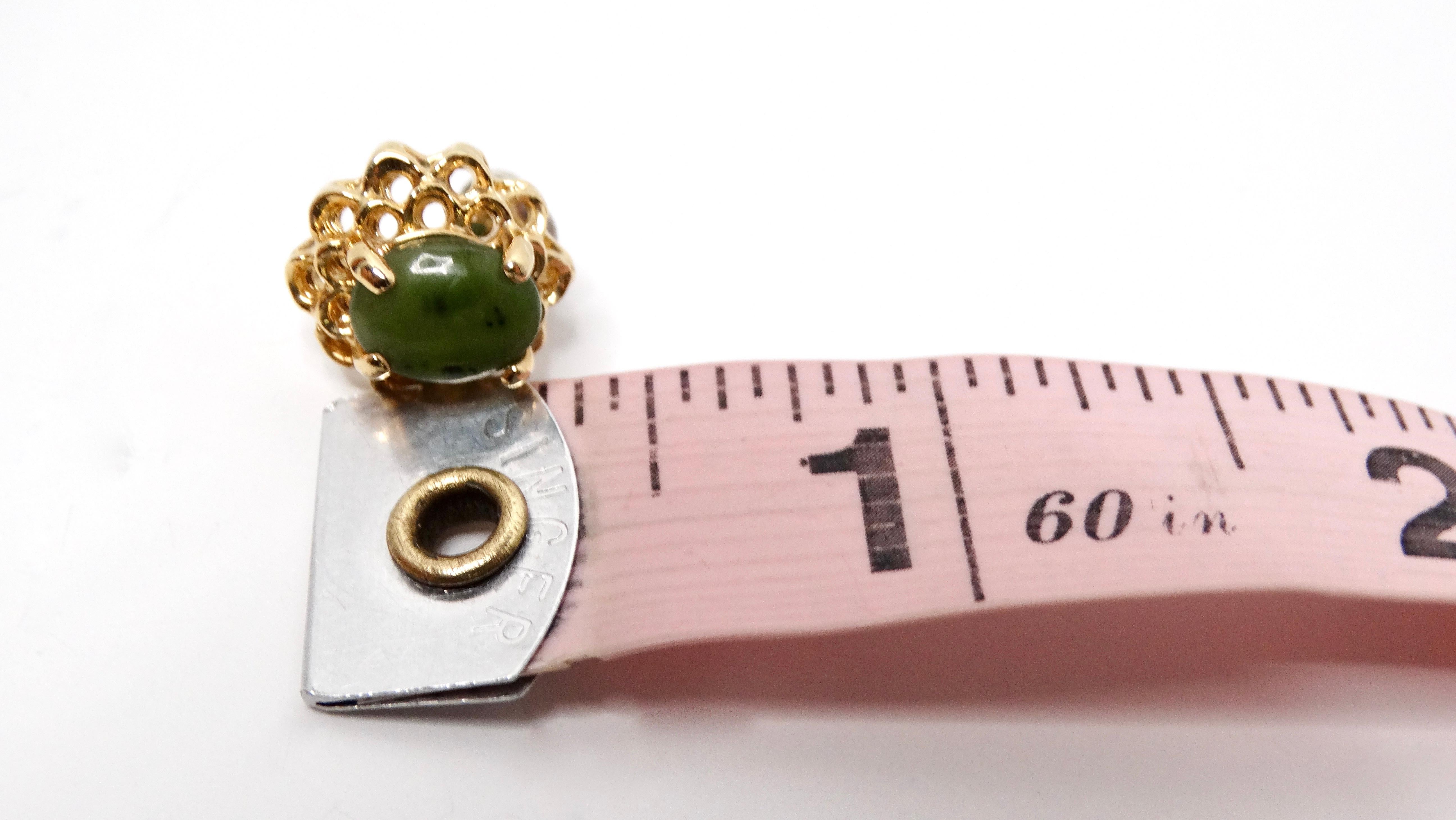 Women's Vintage Tiny Two-Toned Jade 18k Gold Plated Filigree Stud Earrings For Sale