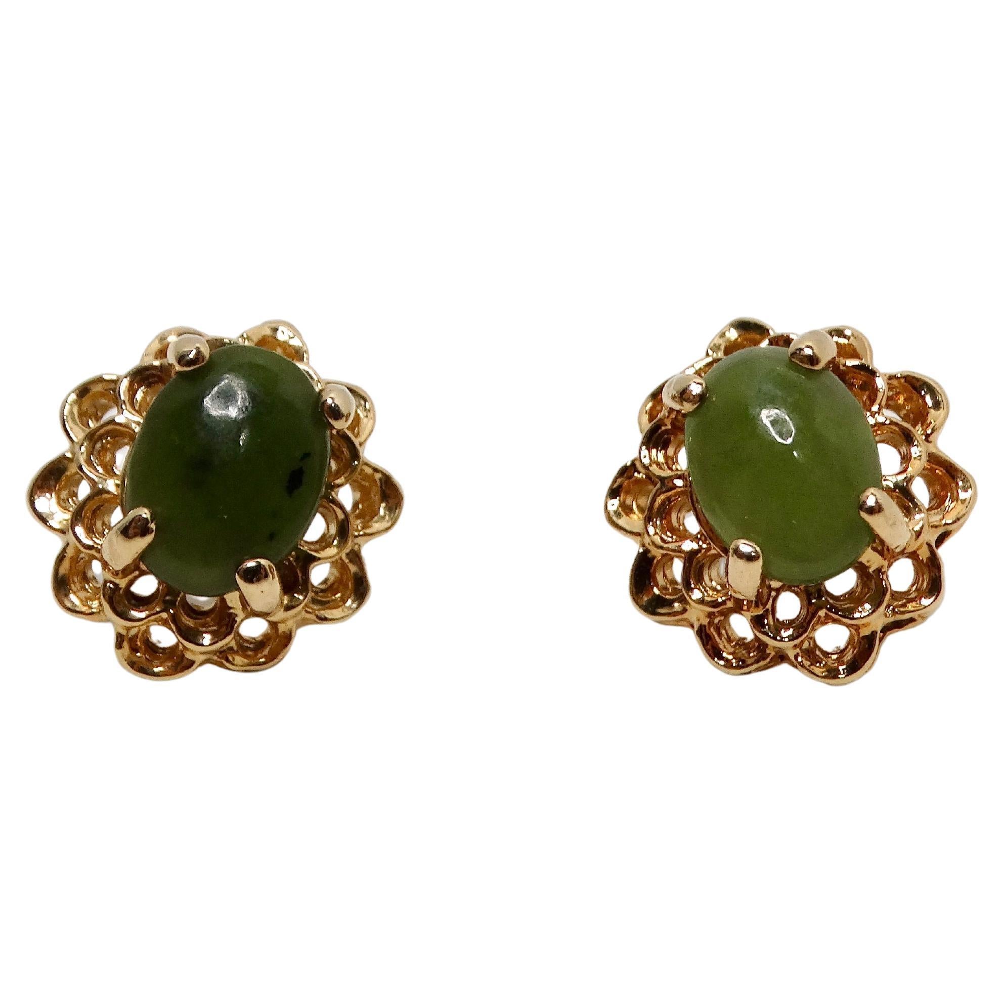 Vintage Tiny Two-Toned Jade 18k Gold Plated Filigree Stud Earrings