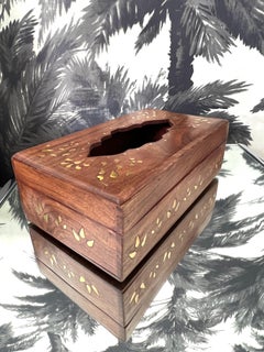 Vintage Tissue Box in Exotic Indian Rosewood with Brass Inlays