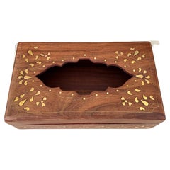 Vintage Tissue Box in Exotic Indian Rosewood with Brass Inlays