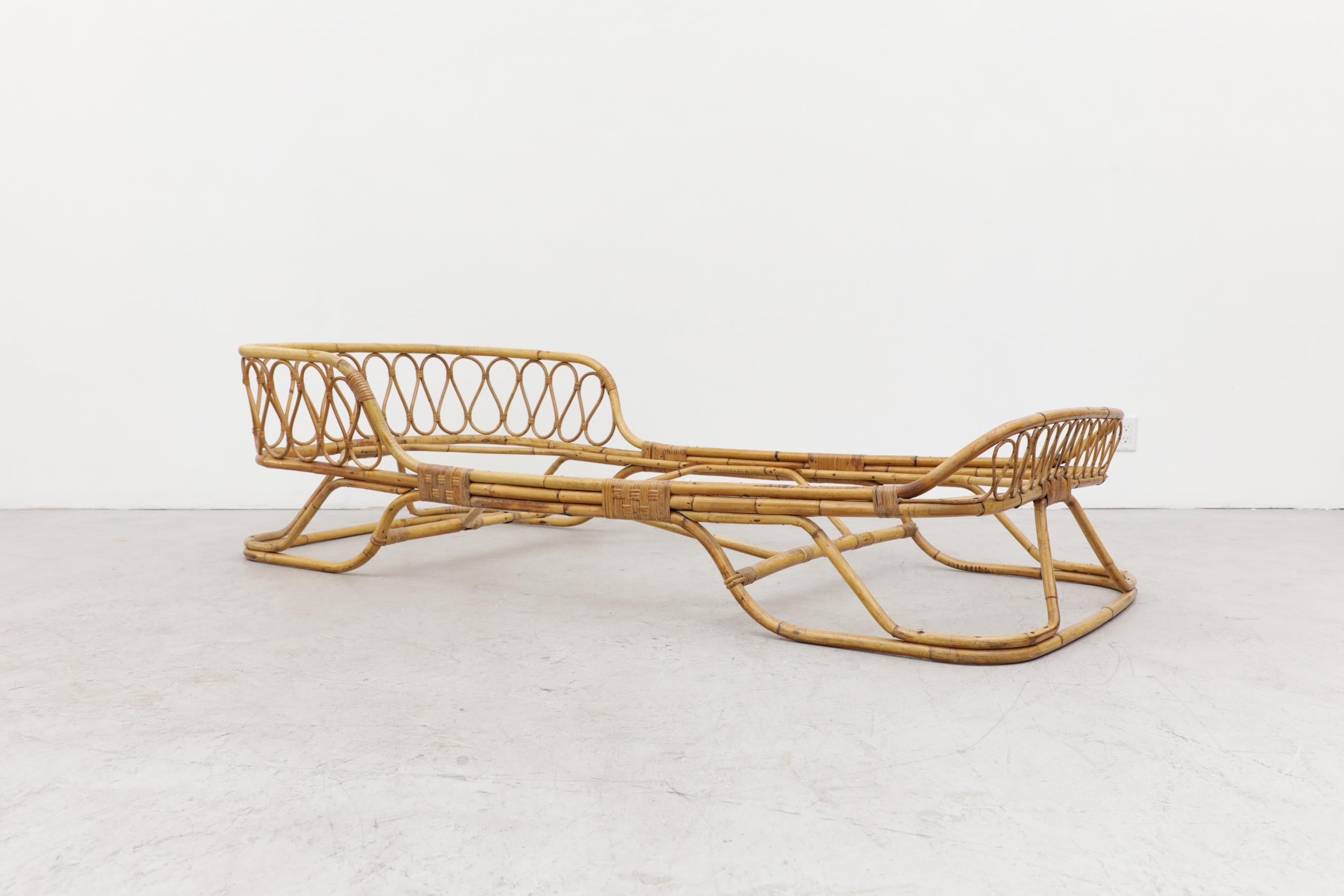 Mid-Century Tito Agnoli Attributed Bamboo Sleigh Daybed Frame For Sale 2