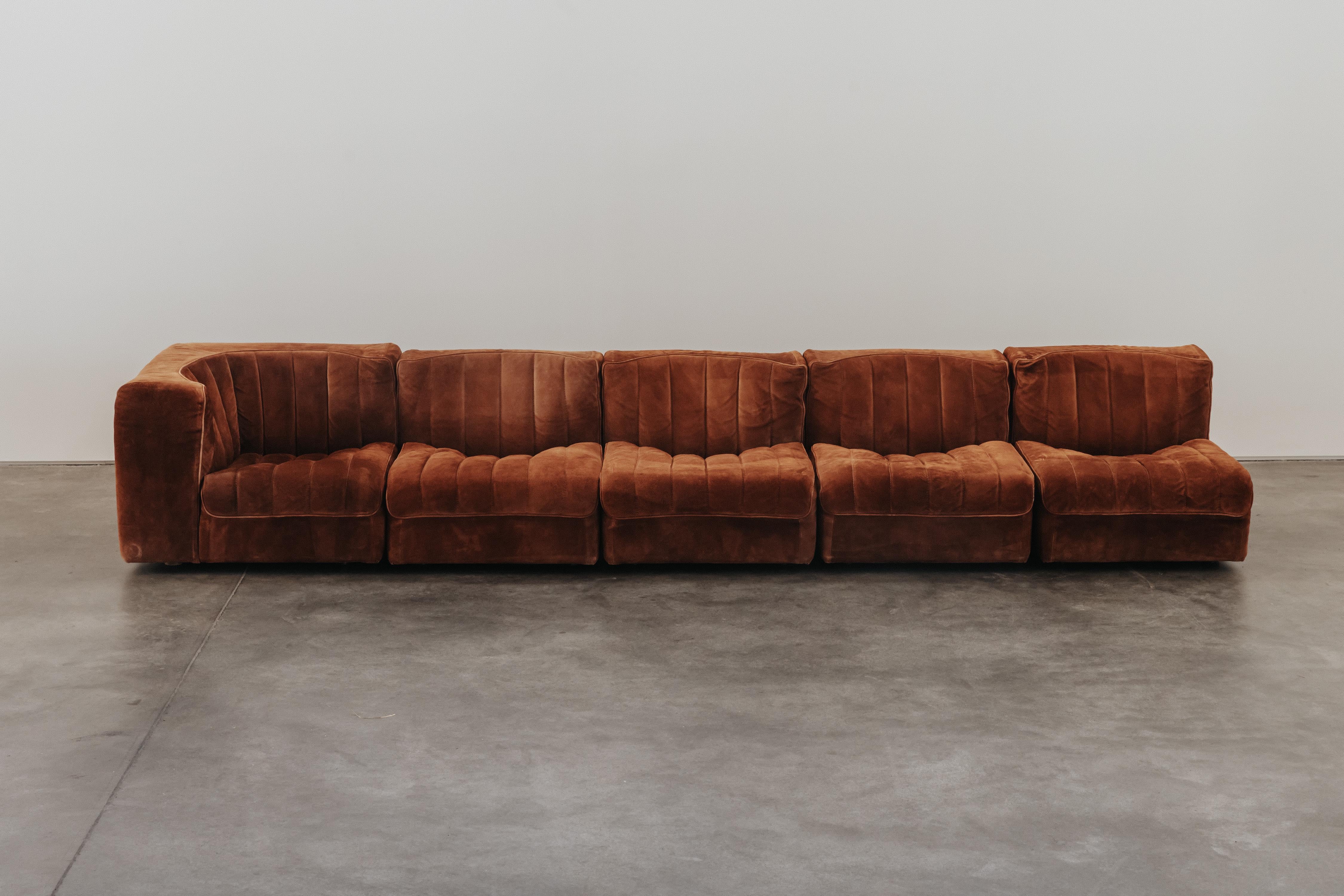 European Vintage Tito Agnoli Suede Leather Modular Sofa by Arflex, 1968