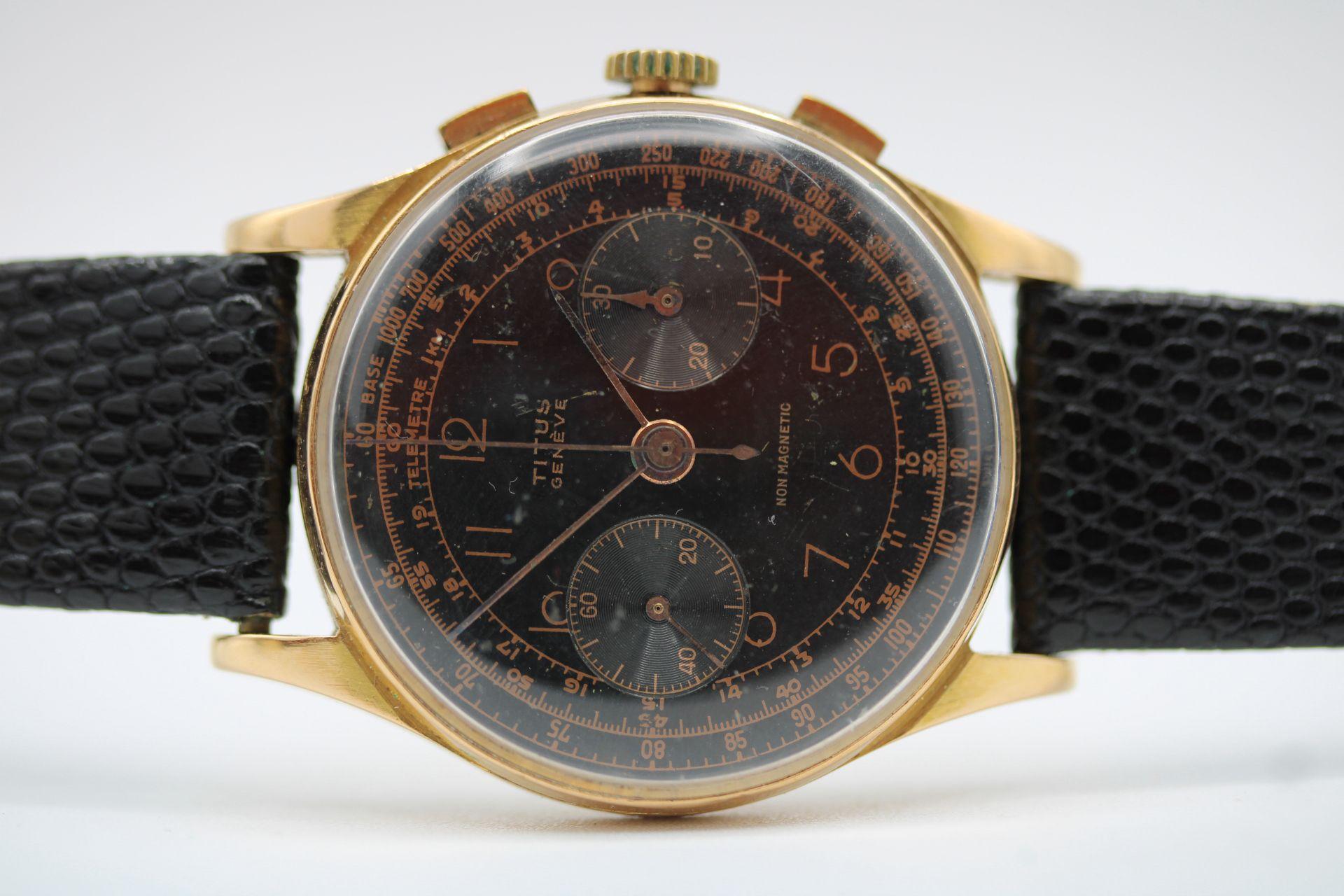 Vintage Titus 18k Gold Chronograph – 1950s Classic Watch For Sale 8