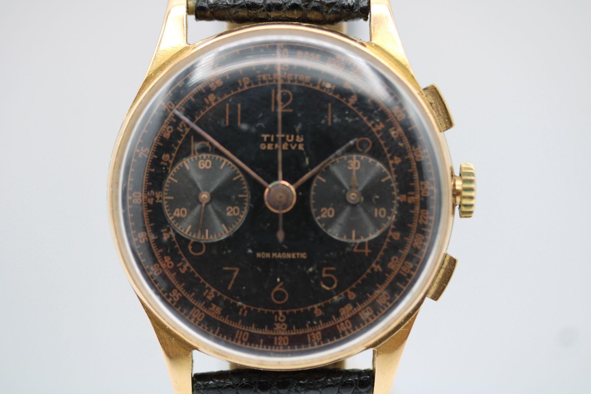 Vintage Titus 18k Gold Chronograph – 1950s Classic Watch For Sale 1