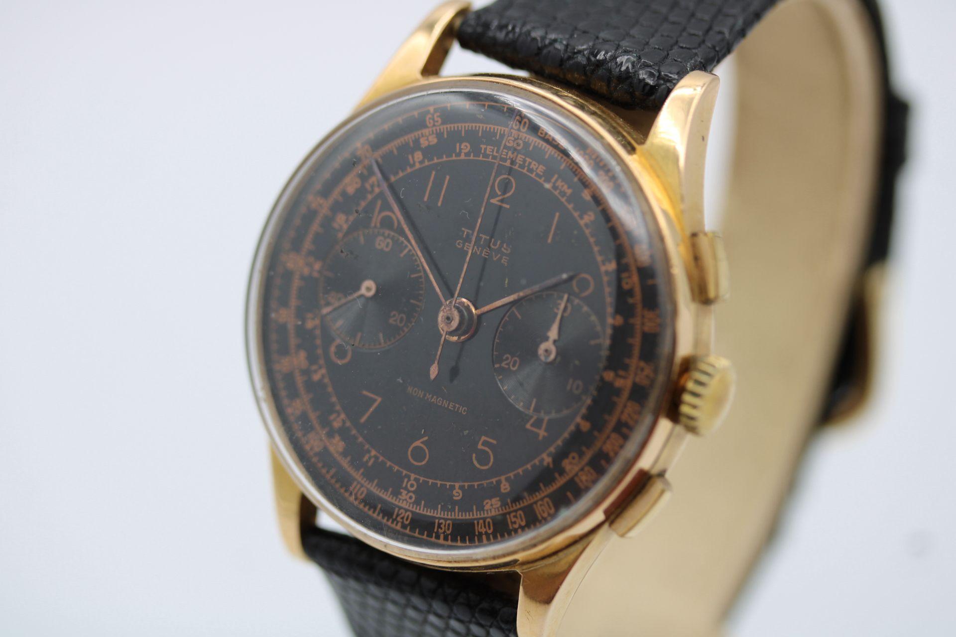 Vintage Titus 18k Gold Chronograph – 1950s Classic Watch For Sale 2