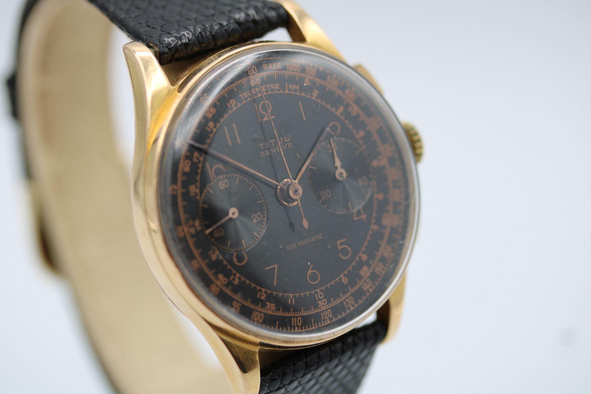 Vintage Titus 18k Gold Chronograph – 1950s Classic Watch For Sale 3