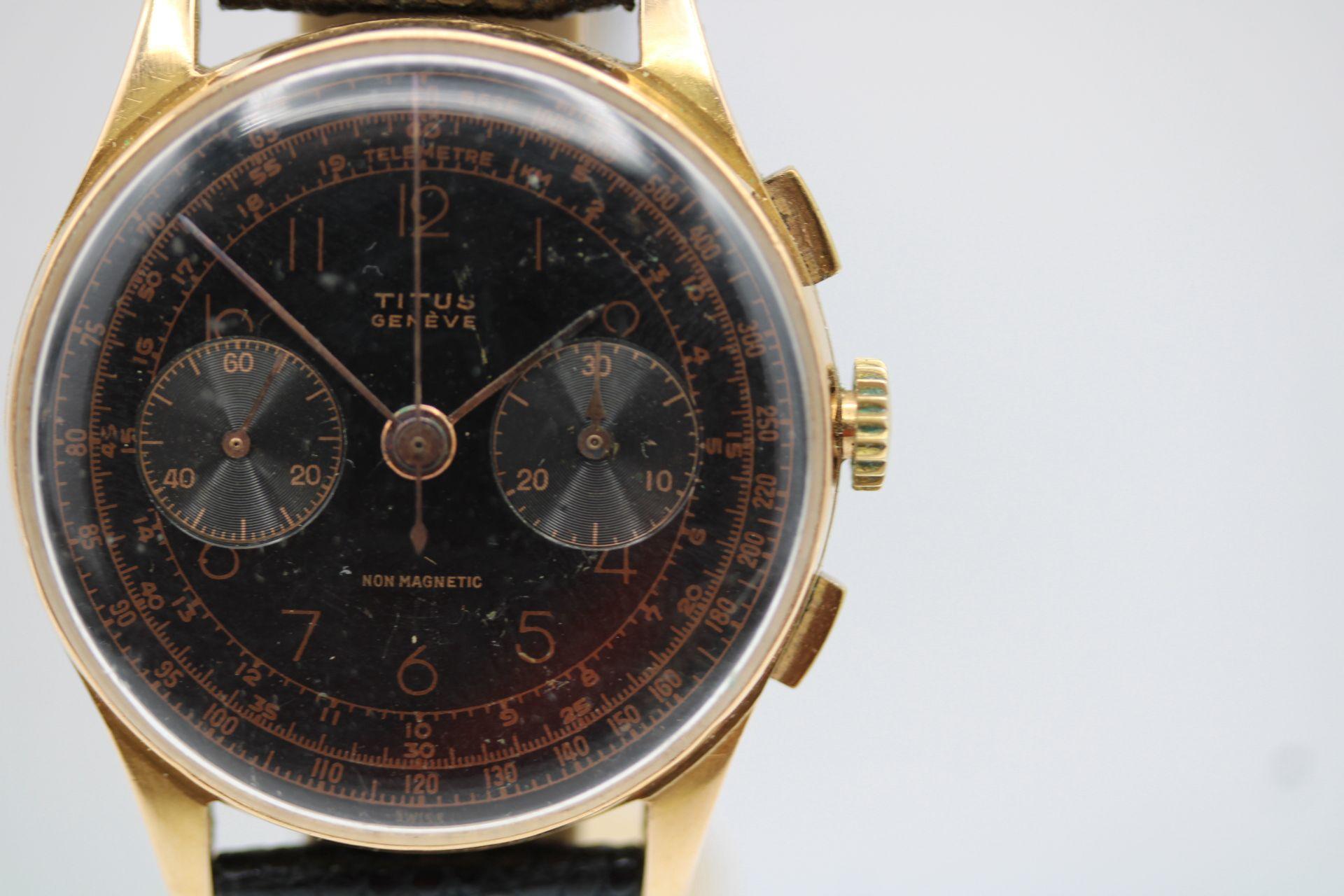 Vintage Titus 18k Gold Chronograph – 1950s Classic Watch For Sale 5